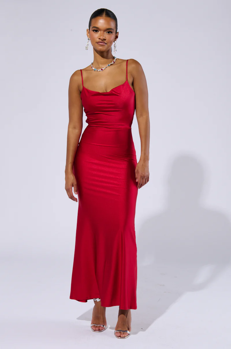 LADY IN RED COWL NECK MIDI DRESS - Image 3