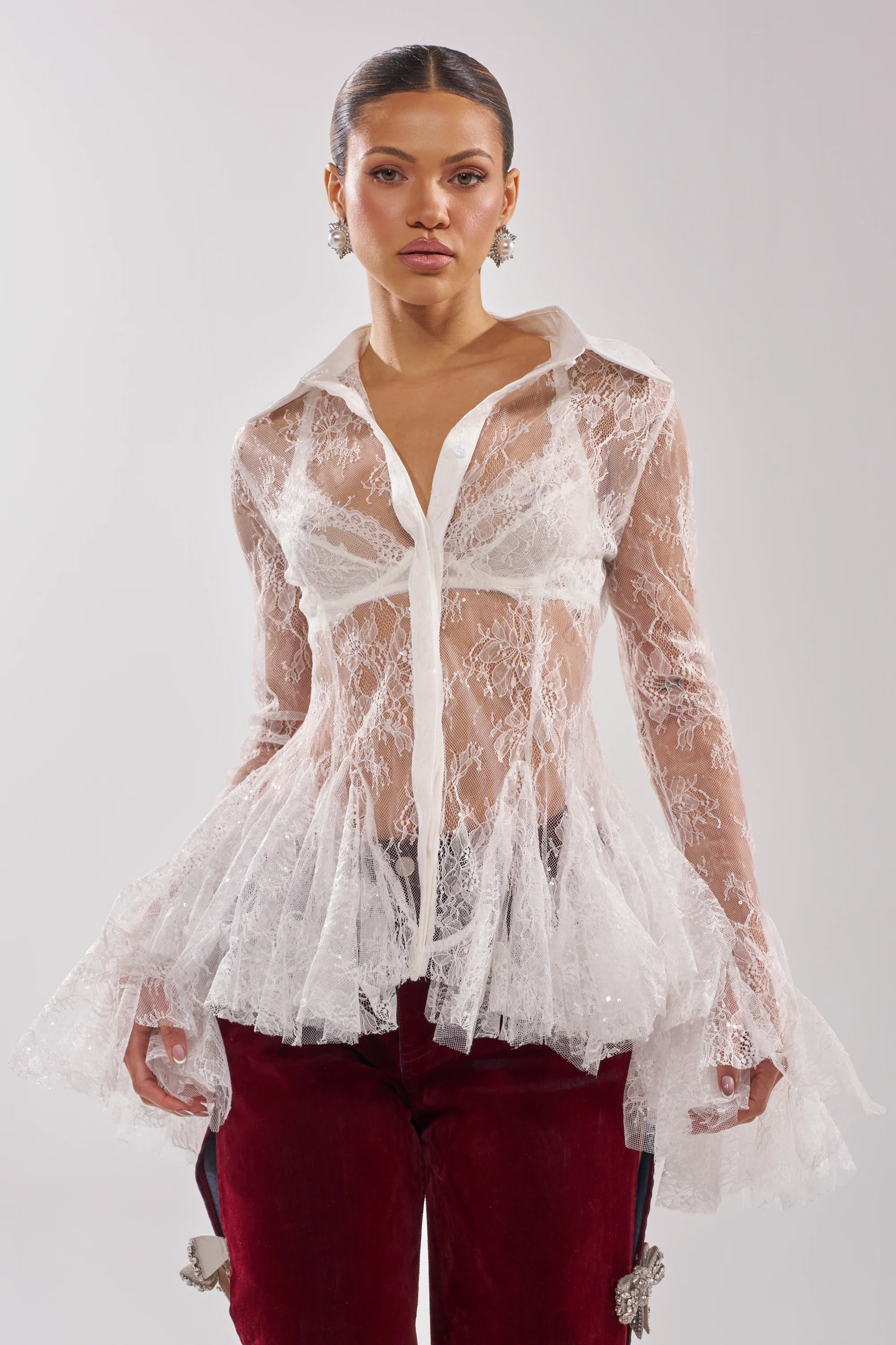 LADY LOVER LACE BUTTON DOWN - Image 3