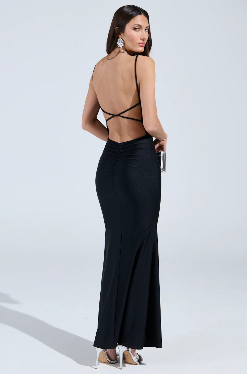 LADY OF THE NIGHT COWL NECK MAXI DRESS IN BLACK - Image 2