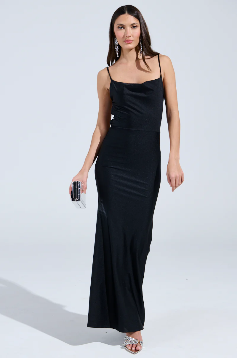 LADY OF THE NIGHT COWL NECK MAXI DRESS IN BLACK - Image 3