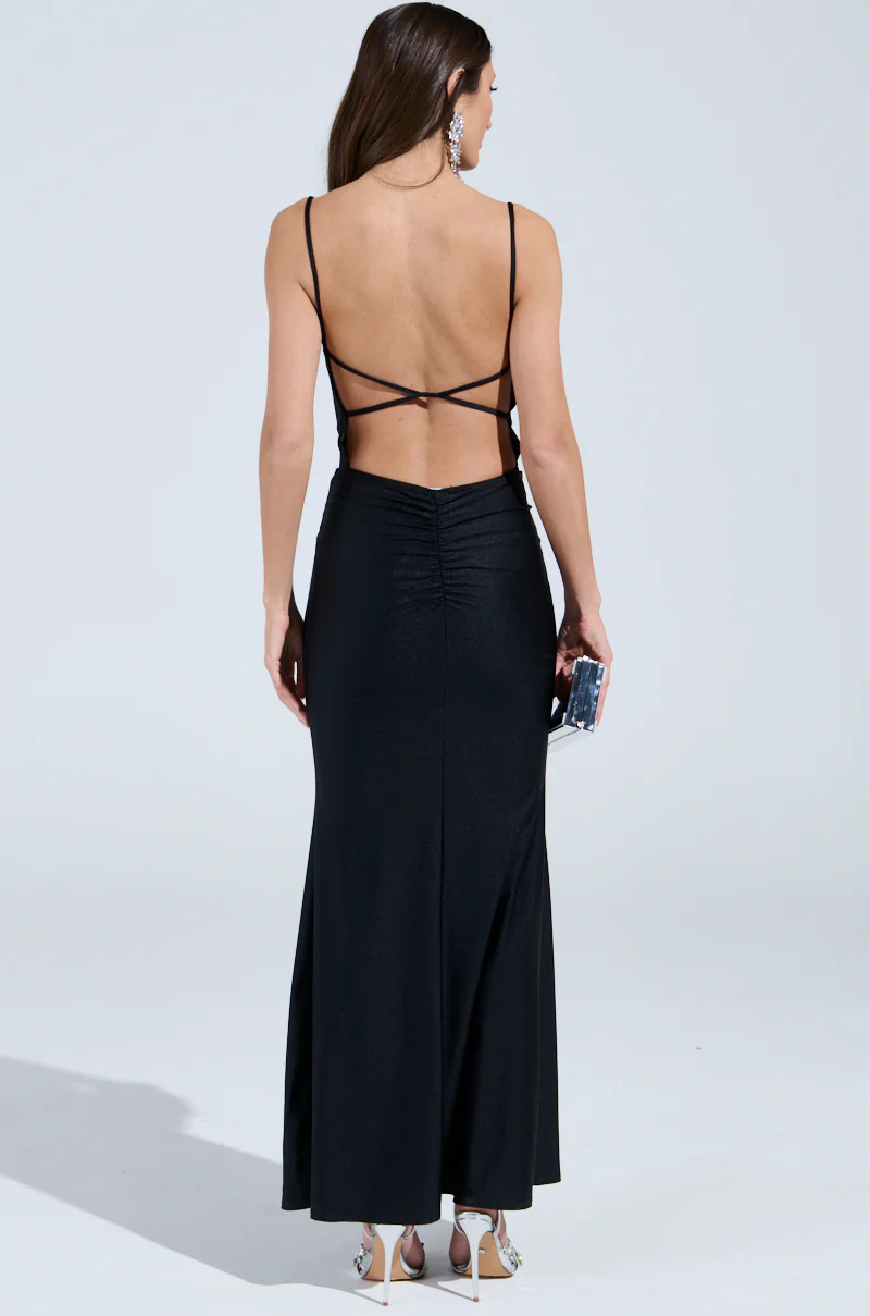 LADY OF THE NIGHT COWL NECK MAXI DRESS IN BLACK - Image 6