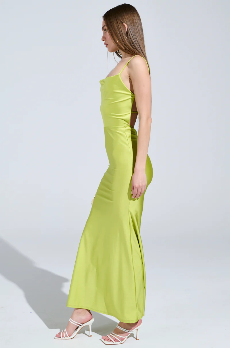 LADY OF THE NIGHT COWL NECK MAXI DRESS IN OLIVE - Image 3