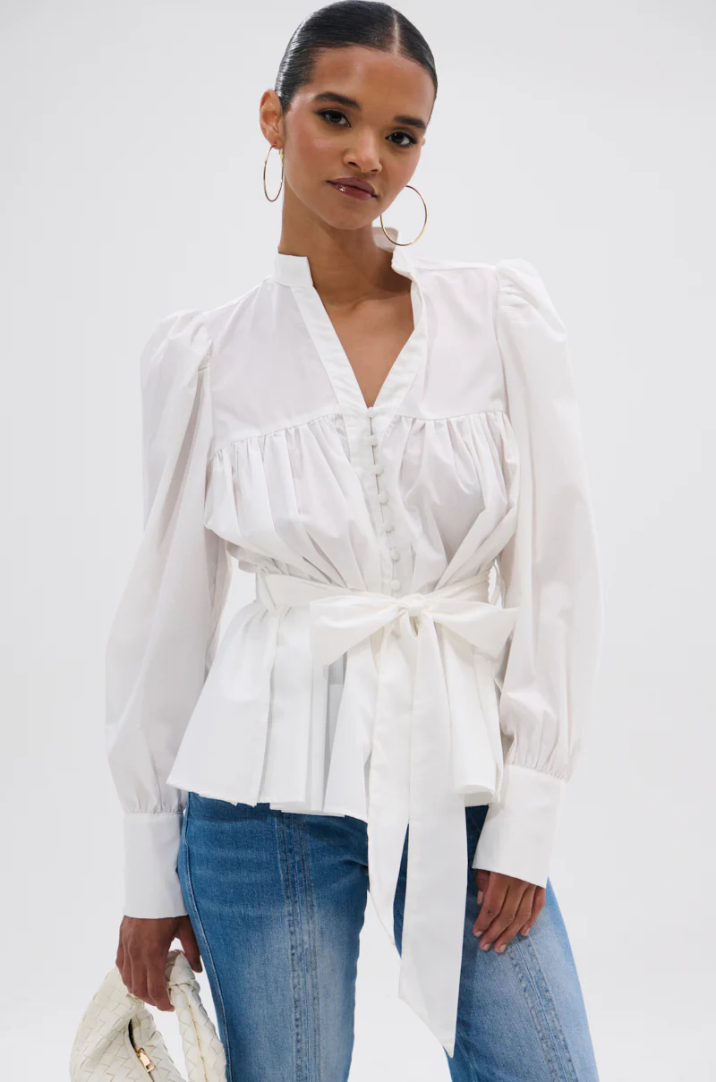 LADY VIBES BUTTON DOWN BLOUSE WITH BELT - Image 3