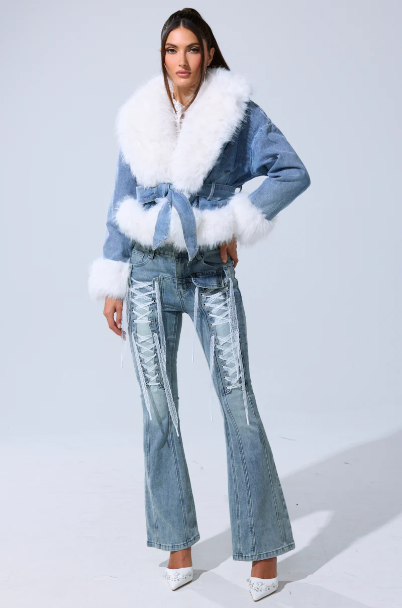 LAINEY FUR TRIM DENIM MOTO - Image 11