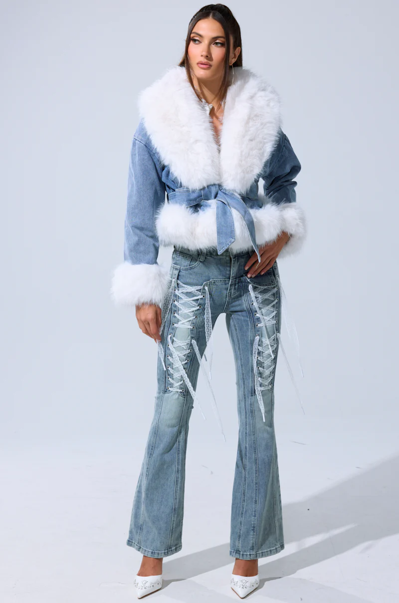 LAINEY FUR TRIM DENIM MOTO - Image 9