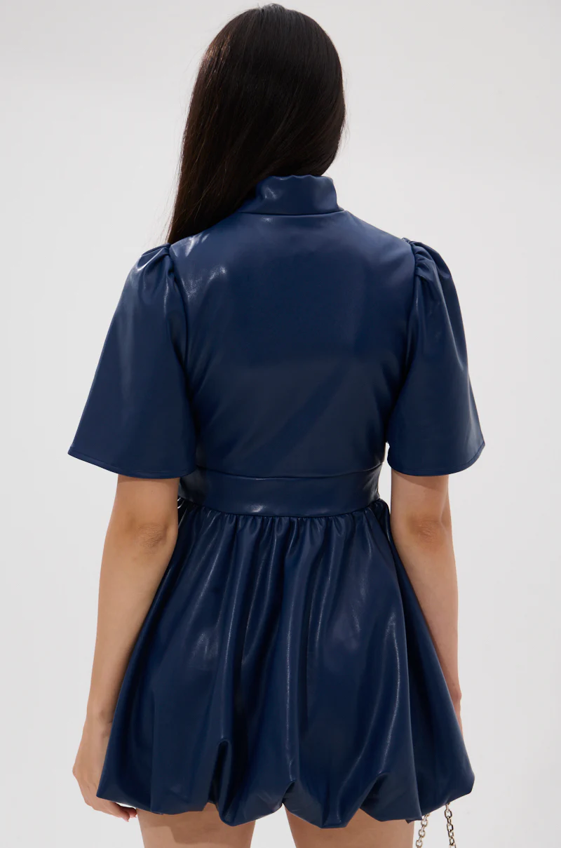 LALA LOVE YOU PU MINI DRESS IN NAVY - Image 5