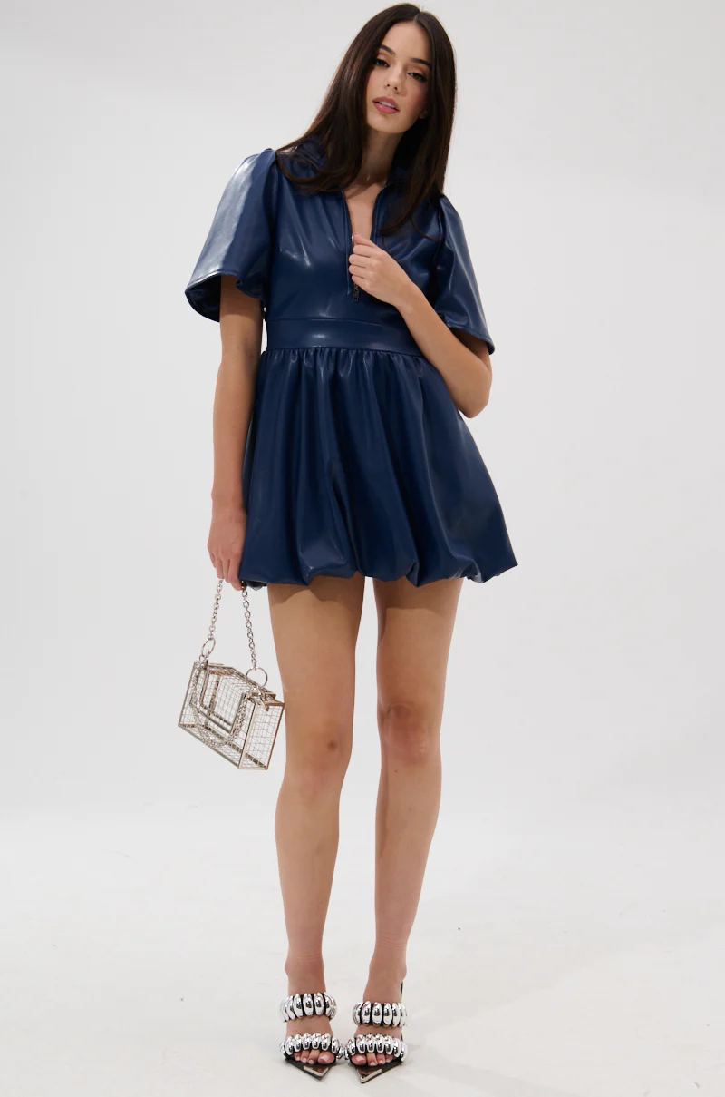 LALA LOVE YOU PU MINI DRESS IN NAVY - Image 6