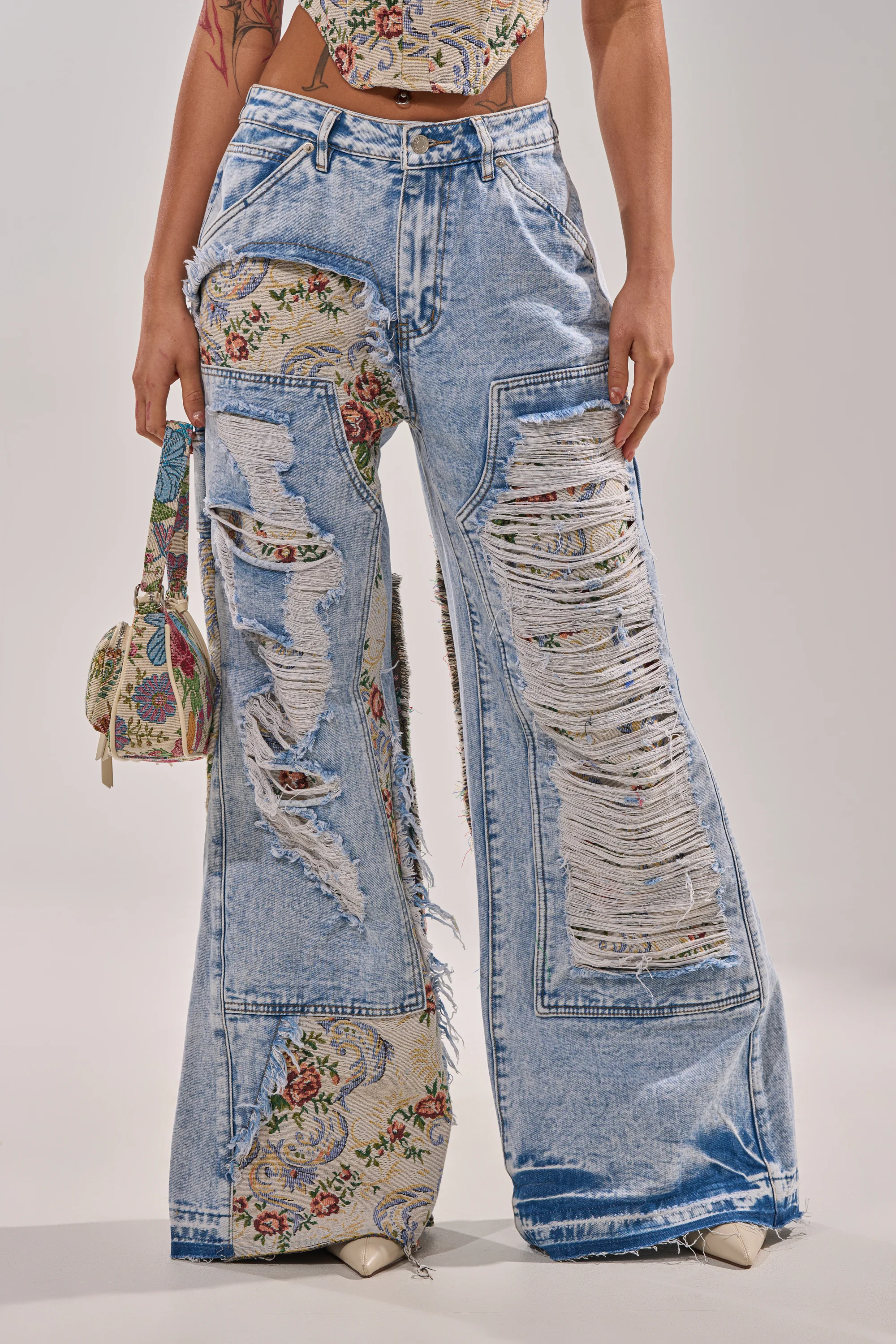 LANA DISTRESSED JEANS WITH JACQUARD DETAIL - Image 2