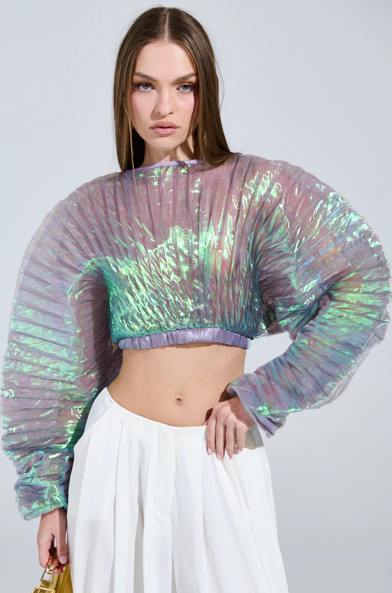 LARA PLEATED IRIDESCENT CROP TOP - Image 2