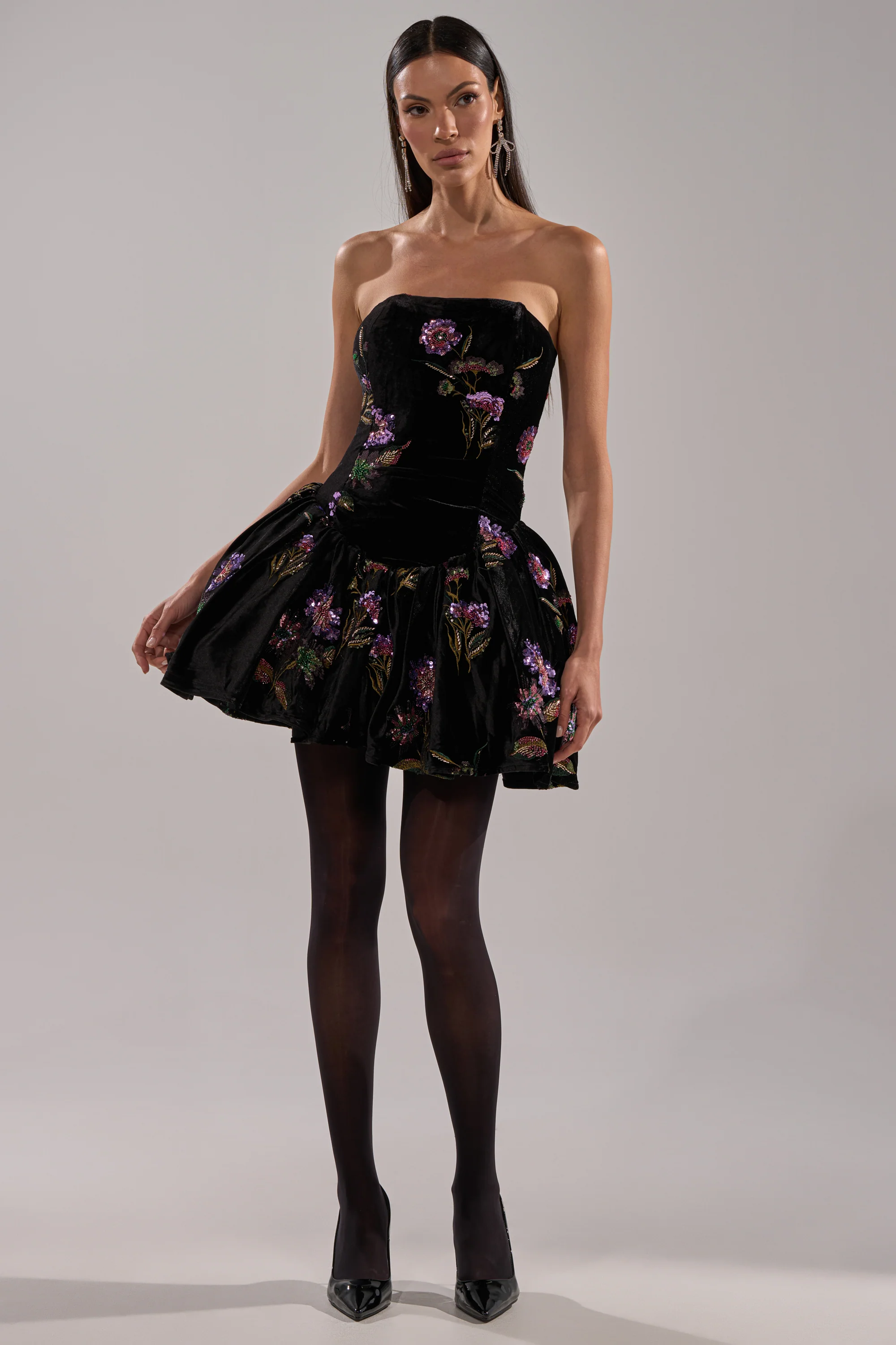 LATE NIGHT GARDEN PARTY VELVET MINI DRESS - Image 4