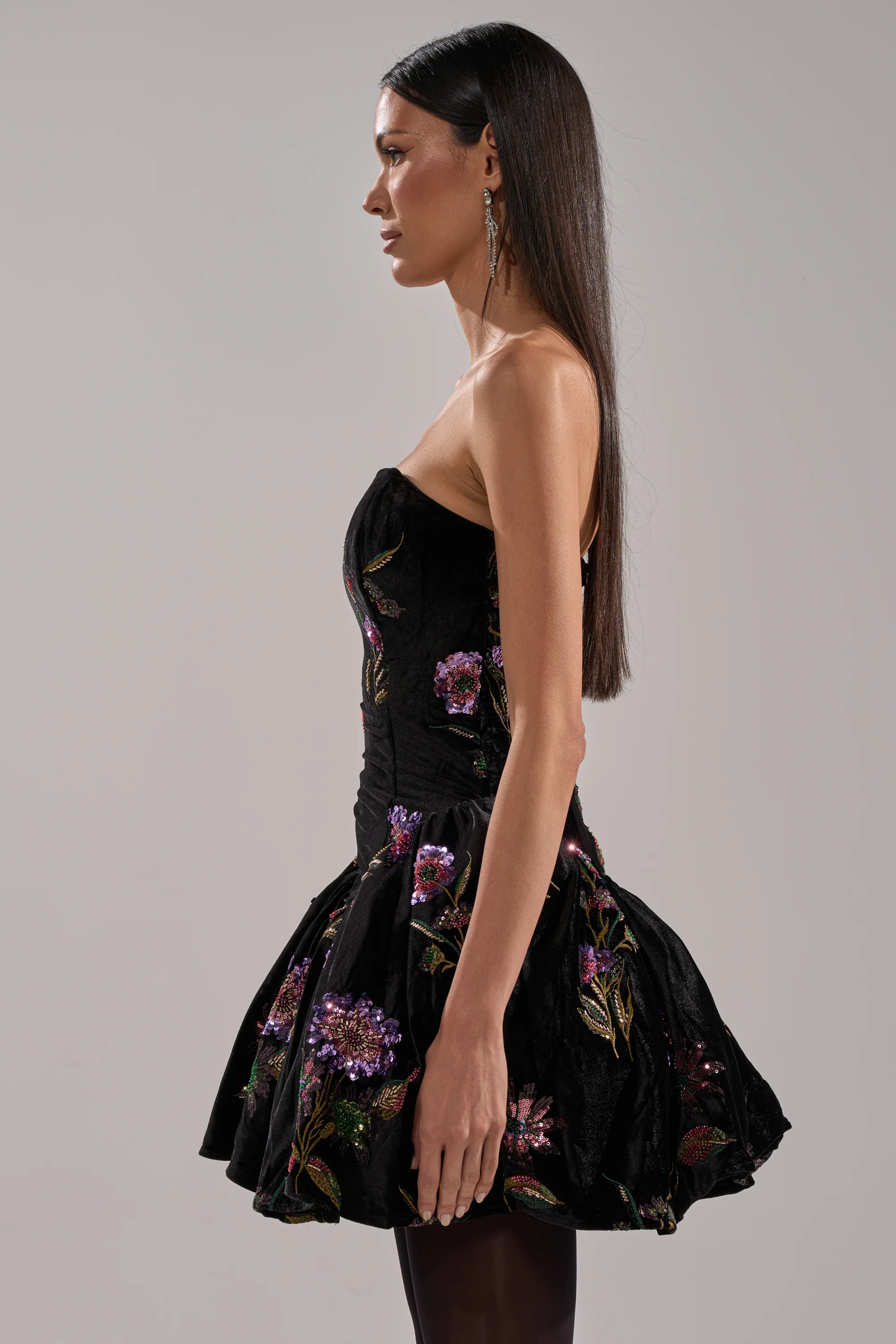 LATE NIGHT GARDEN PARTY VELVET MINI DRESS - Image 6
