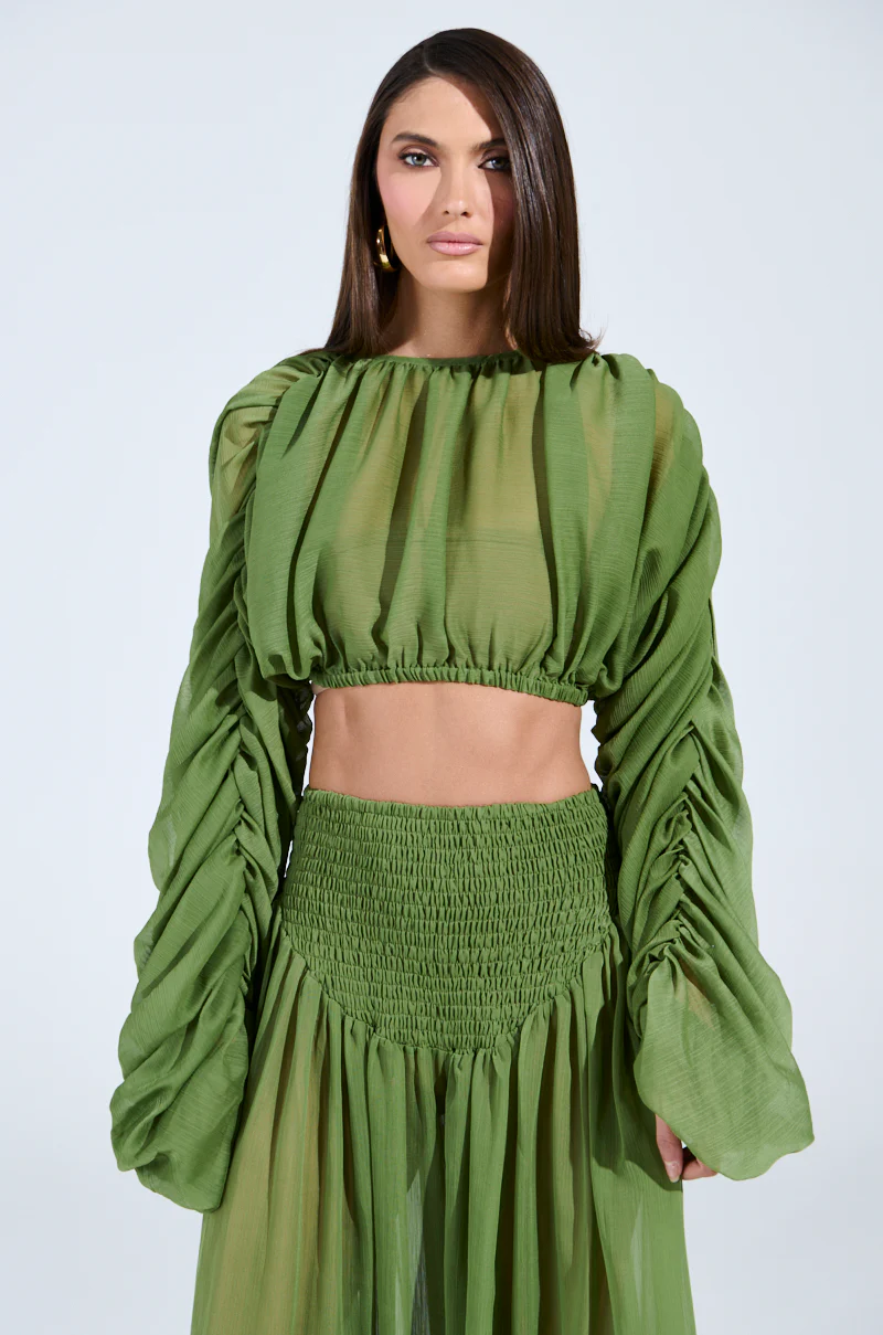 LAURA RUCHED CROPPED BLOUSE IN GREEN - Image 3
