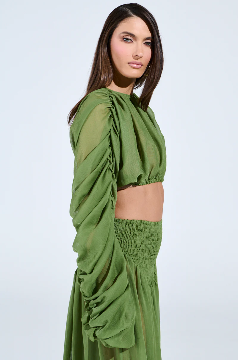 LAURA RUCHED CROPPED BLOUSE IN GREEN - Image 4