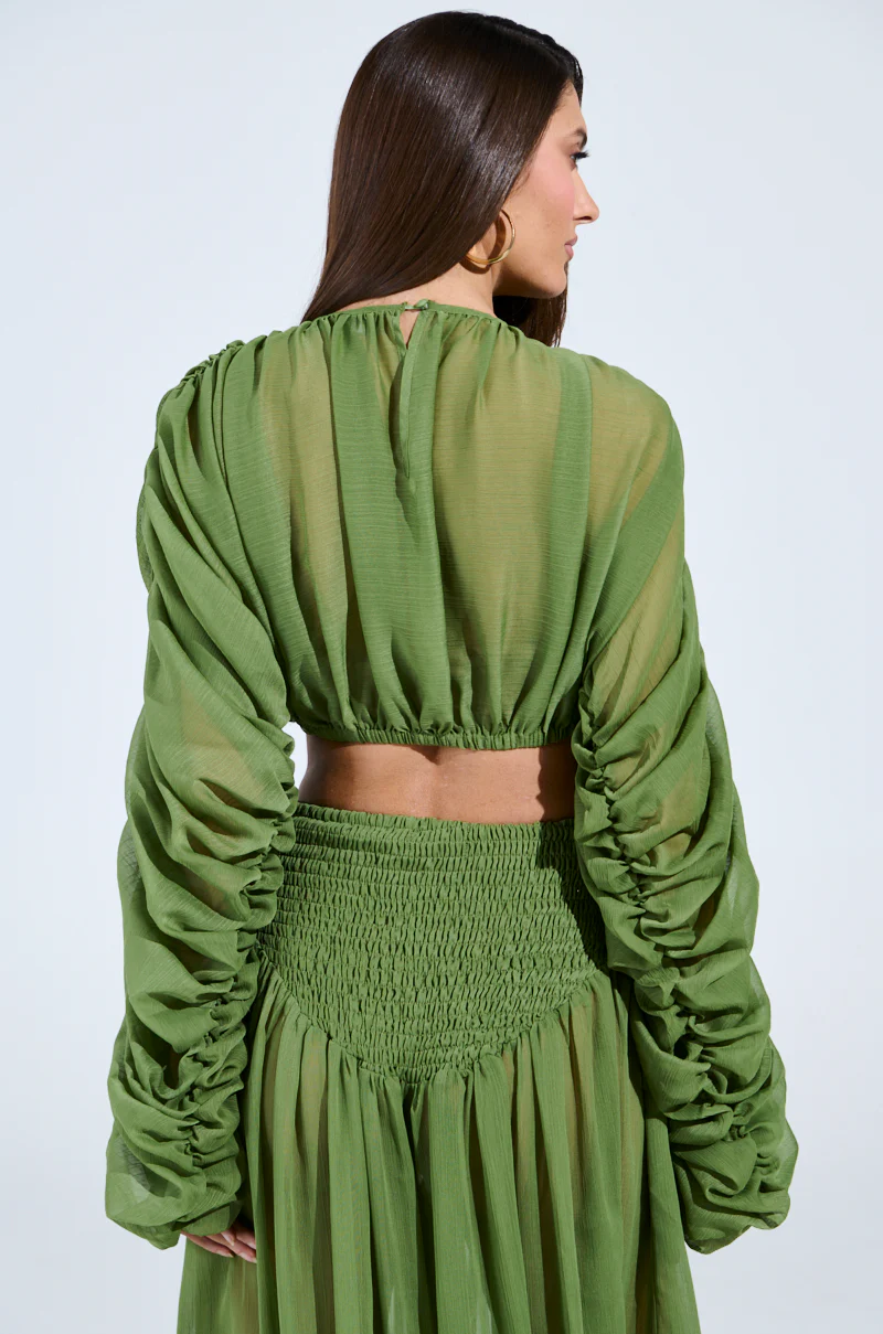LAURA RUCHED CROPPED BLOUSE IN GREEN - Image 5