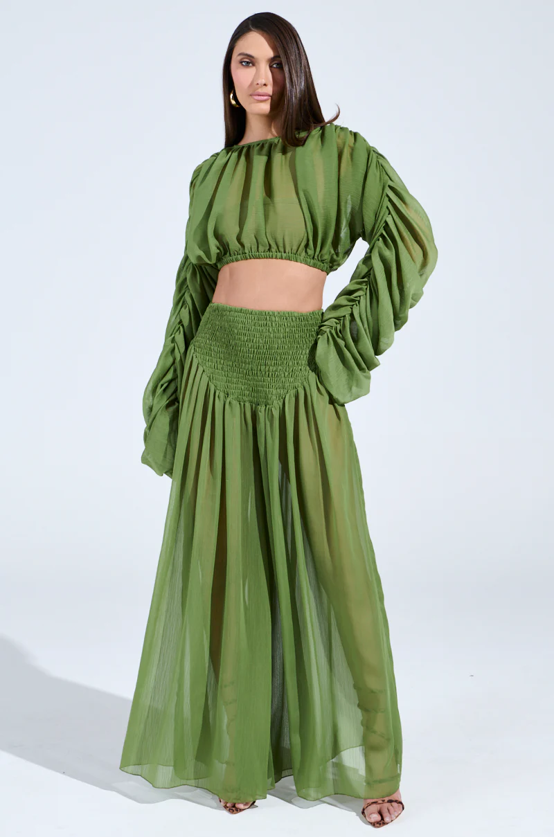 LAURA RUCHED CROPPED BLOUSE IN GREEN - Image 6