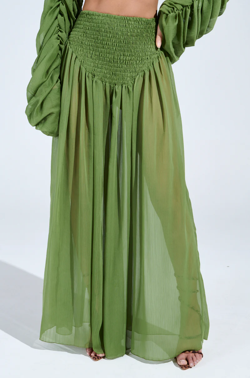 LAURA RUCHED PALAZZO PANT IN GREEN - Image 2