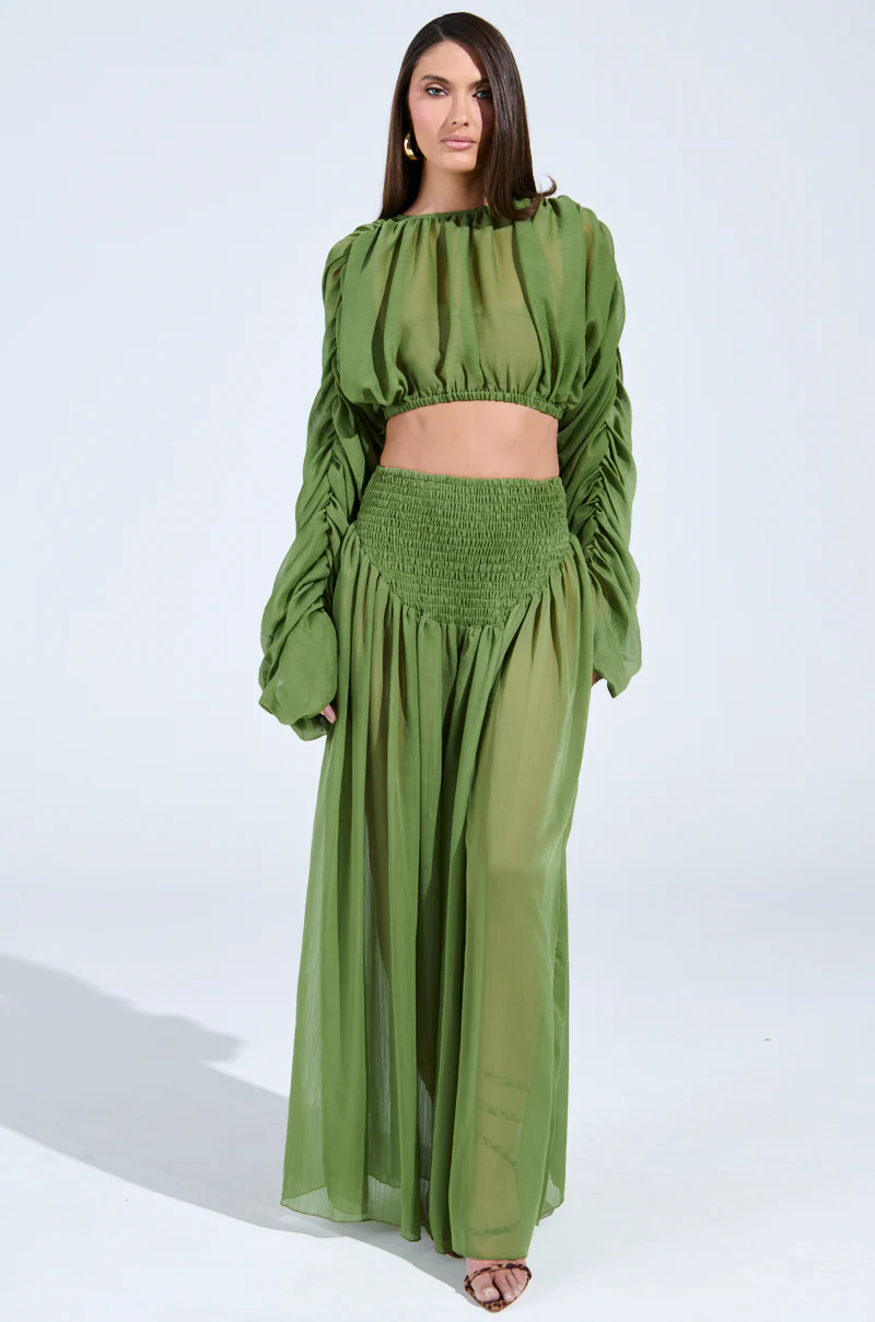 LAURA RUCHED PALAZZO PANT IN GREEN - Image 8