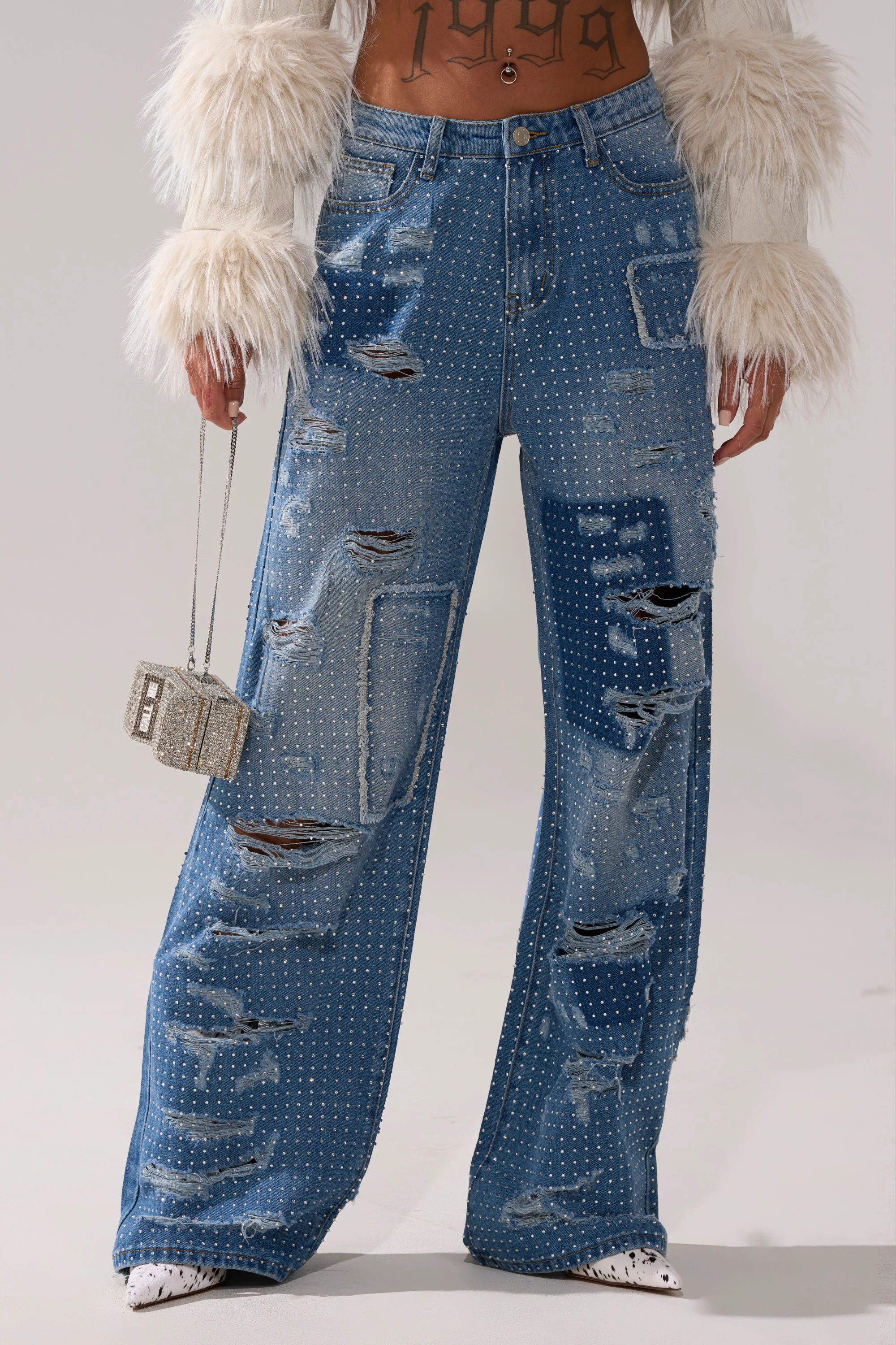 LAY IT LOW RHINESTONE RELAXED DENIM - Image 3