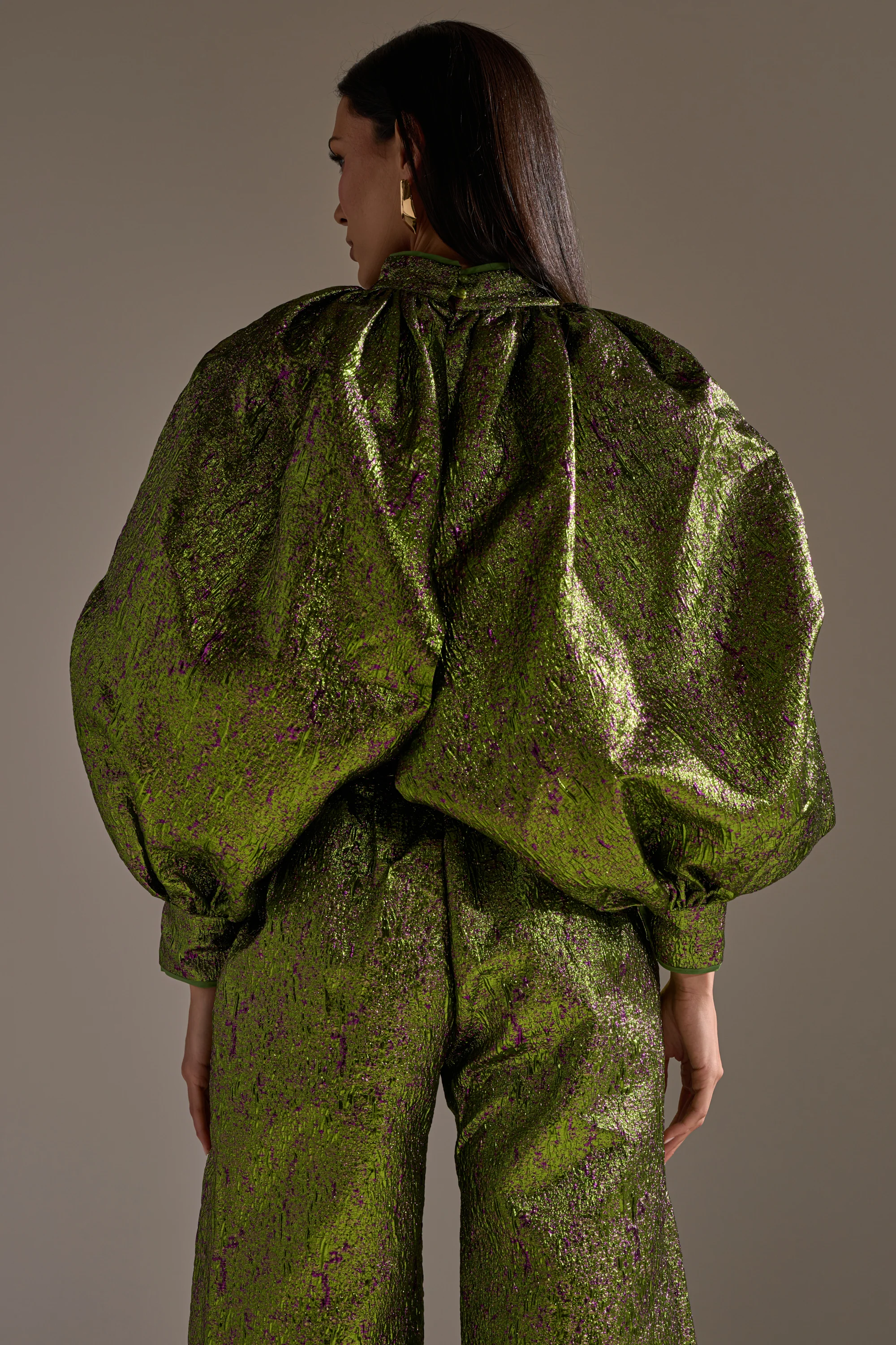 LAYLA BROCADE PUFF SLEEVE MOCK NECK TOP - Image 5