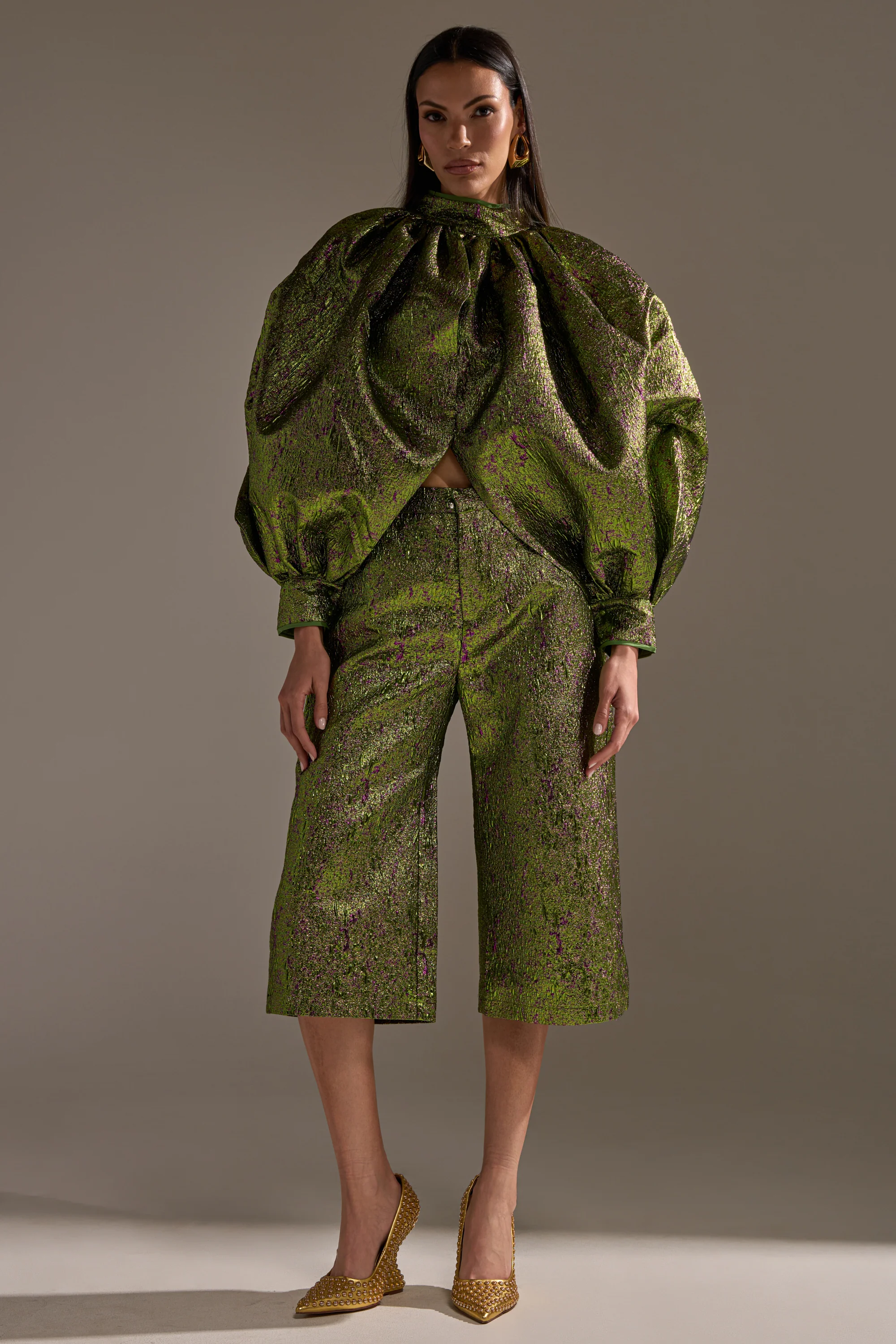 LAYLA BROCADE PUFF SLEEVE MOCK NECK TOP - Image 7