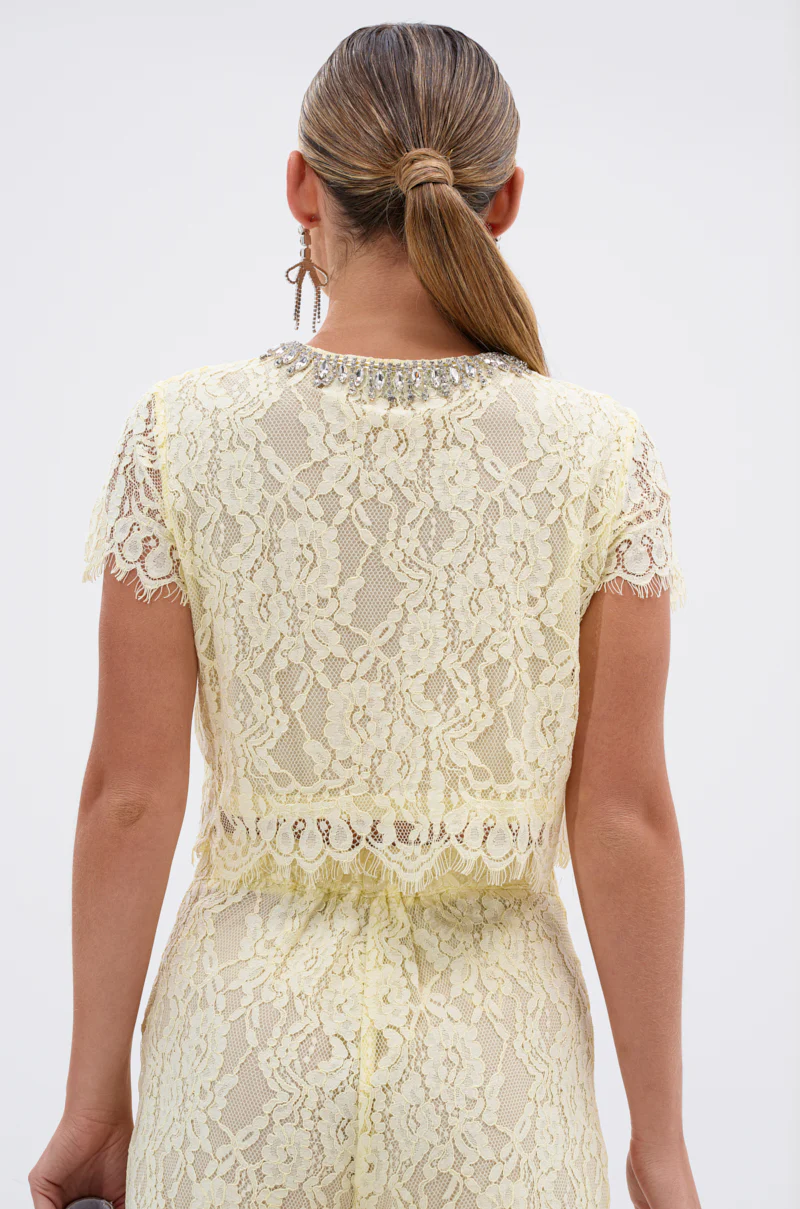 LEAH LACE BUTTON DOWN BLOUSE IN BABY YELLOW - Image 3