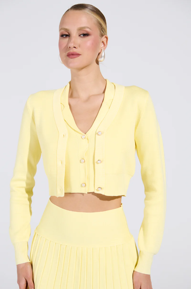 LEMONY EMILY CROPPED LIGHT WEIGHT CARDIGAN IN YELLOW - Image 2