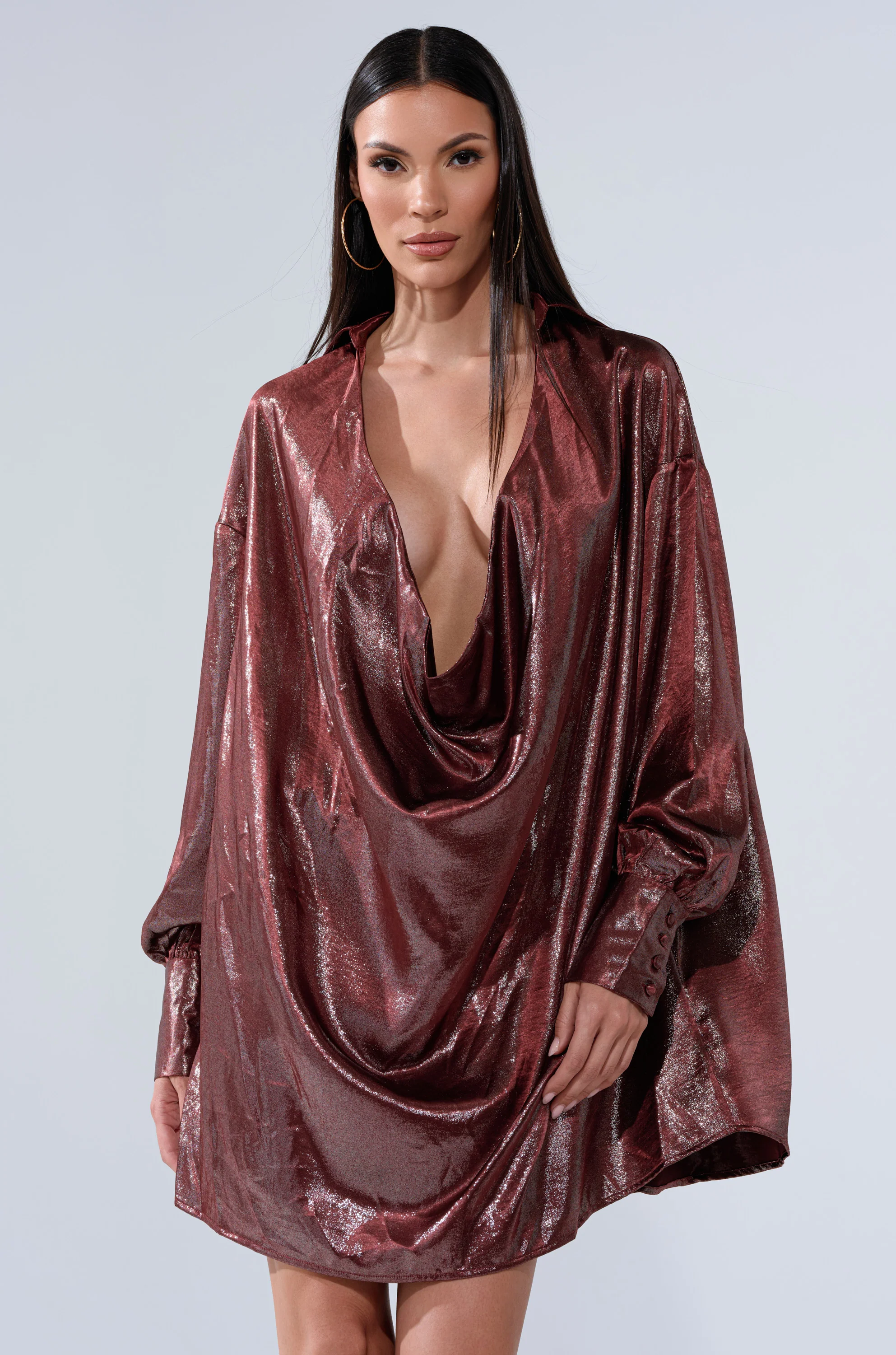 LENNON PLUNGING SATIN SHIRT DRESS - Image 2