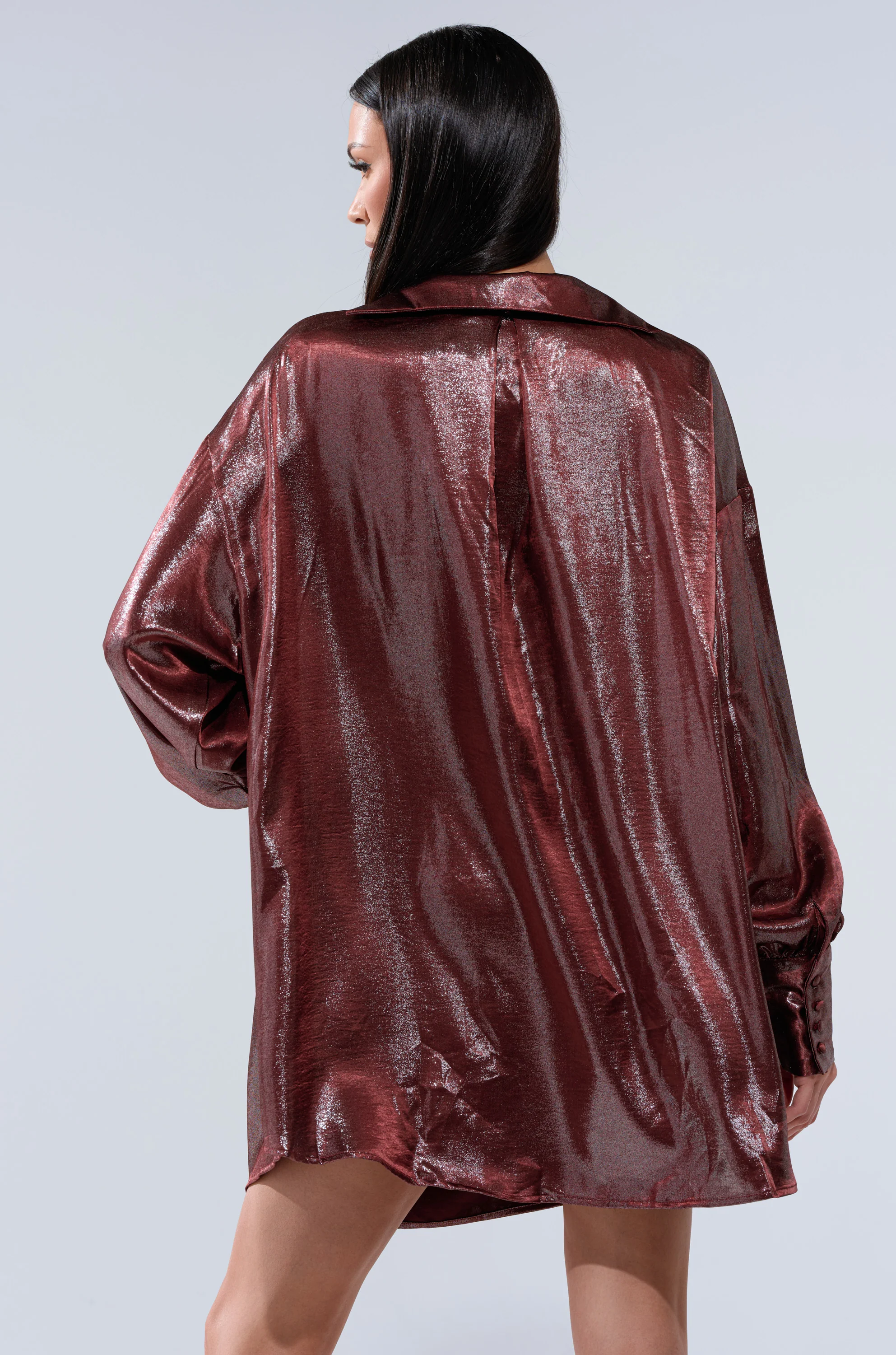 LENNON PLUNGING SATIN SHIRT DRESS - Image 5