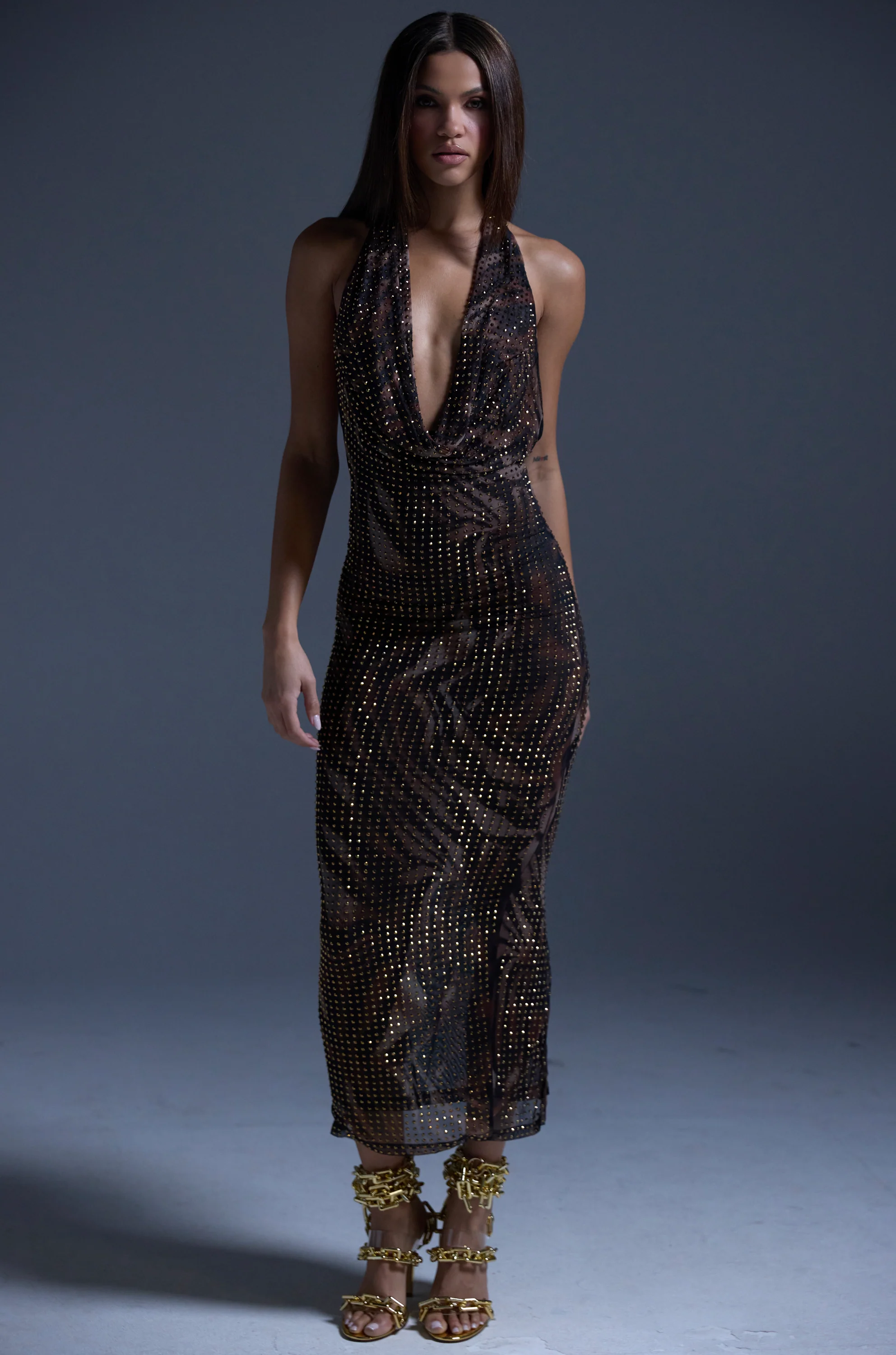 LENNON PRINTED MESH RHINESTONE MIDI DRESS - Image 11