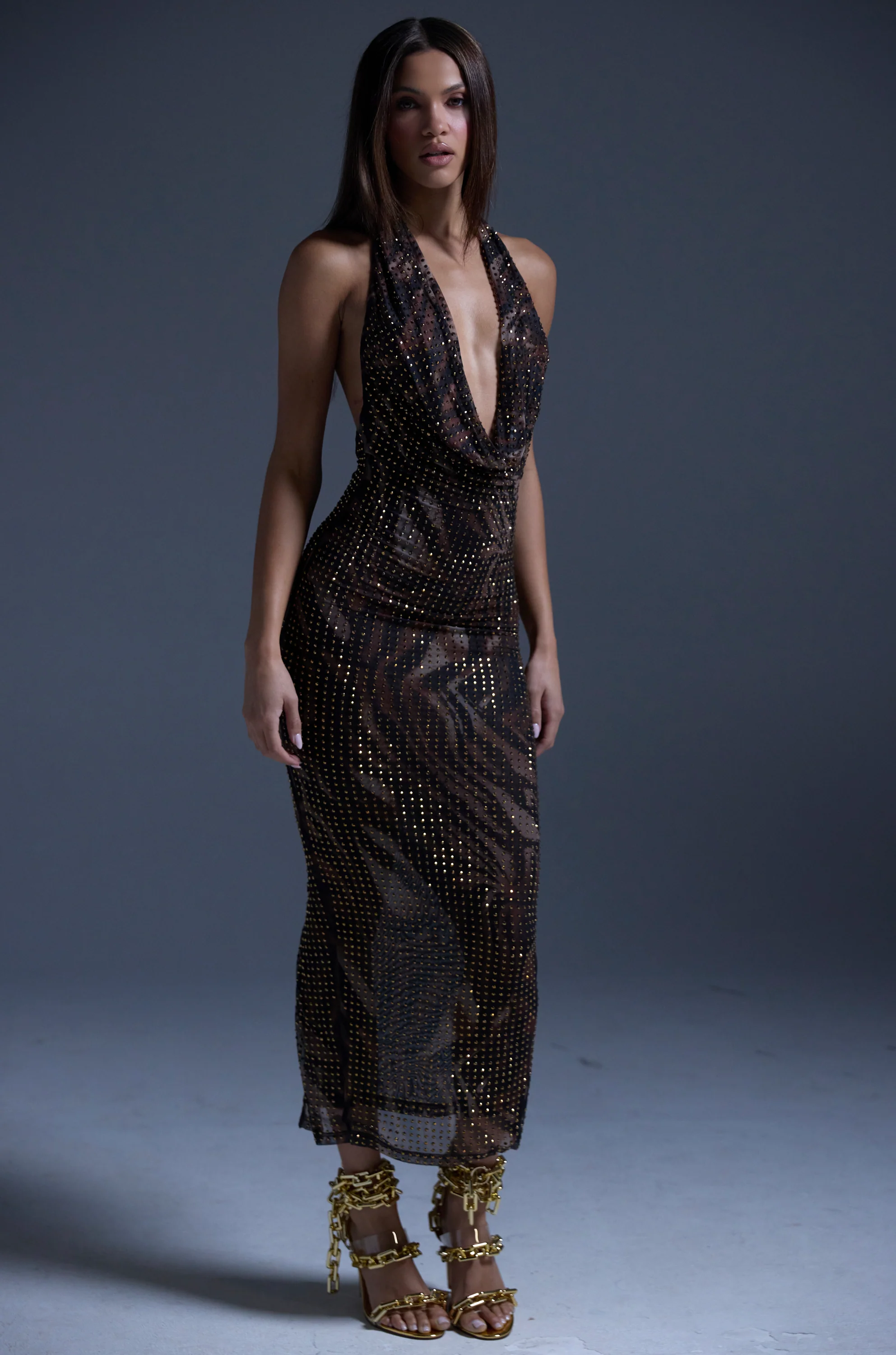 LENNON PRINTED MESH RHINESTONE MIDI DRESS - Image 12
