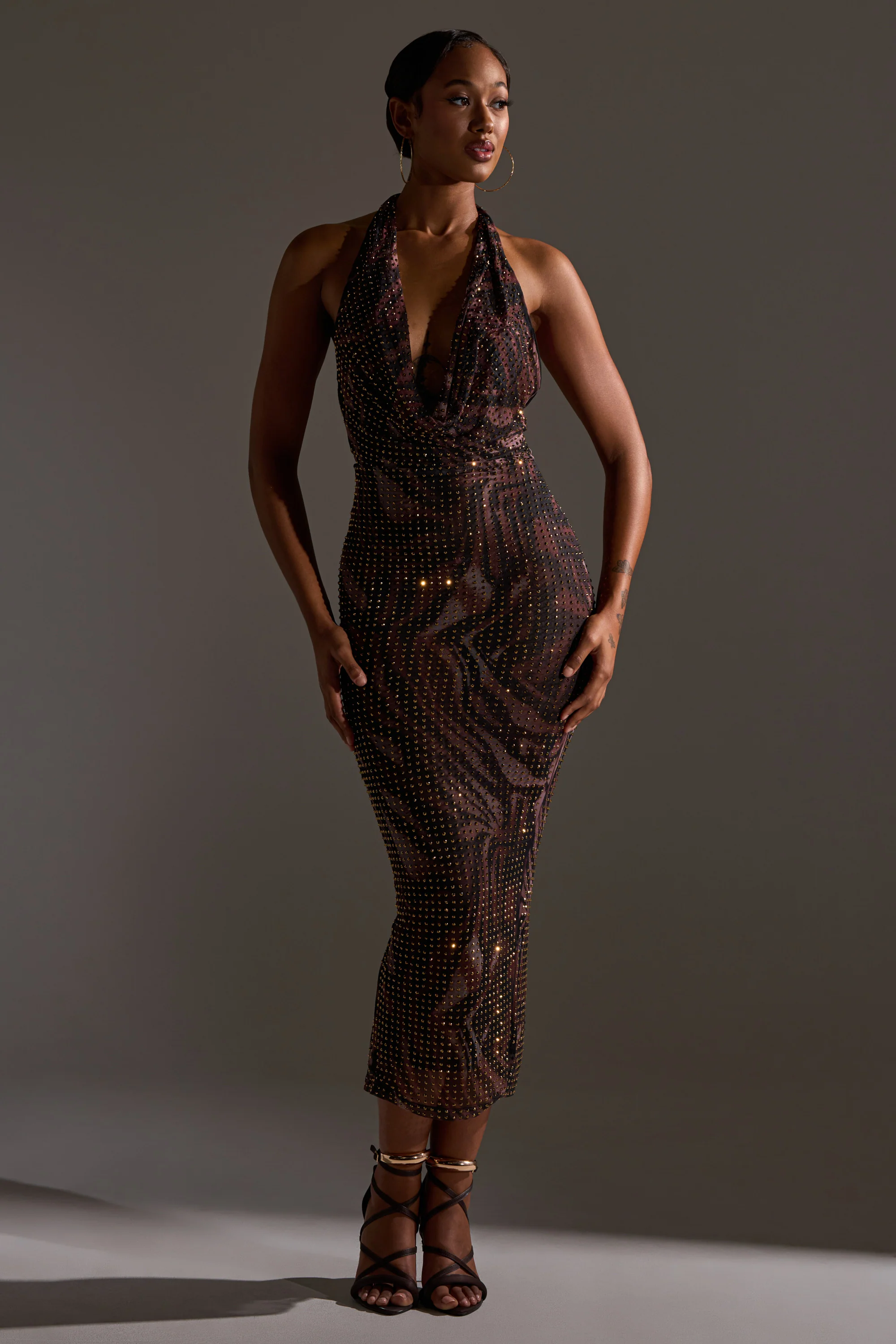 LENNON PRINTED MESH RHINESTONE MIDI DRESS - Image 3