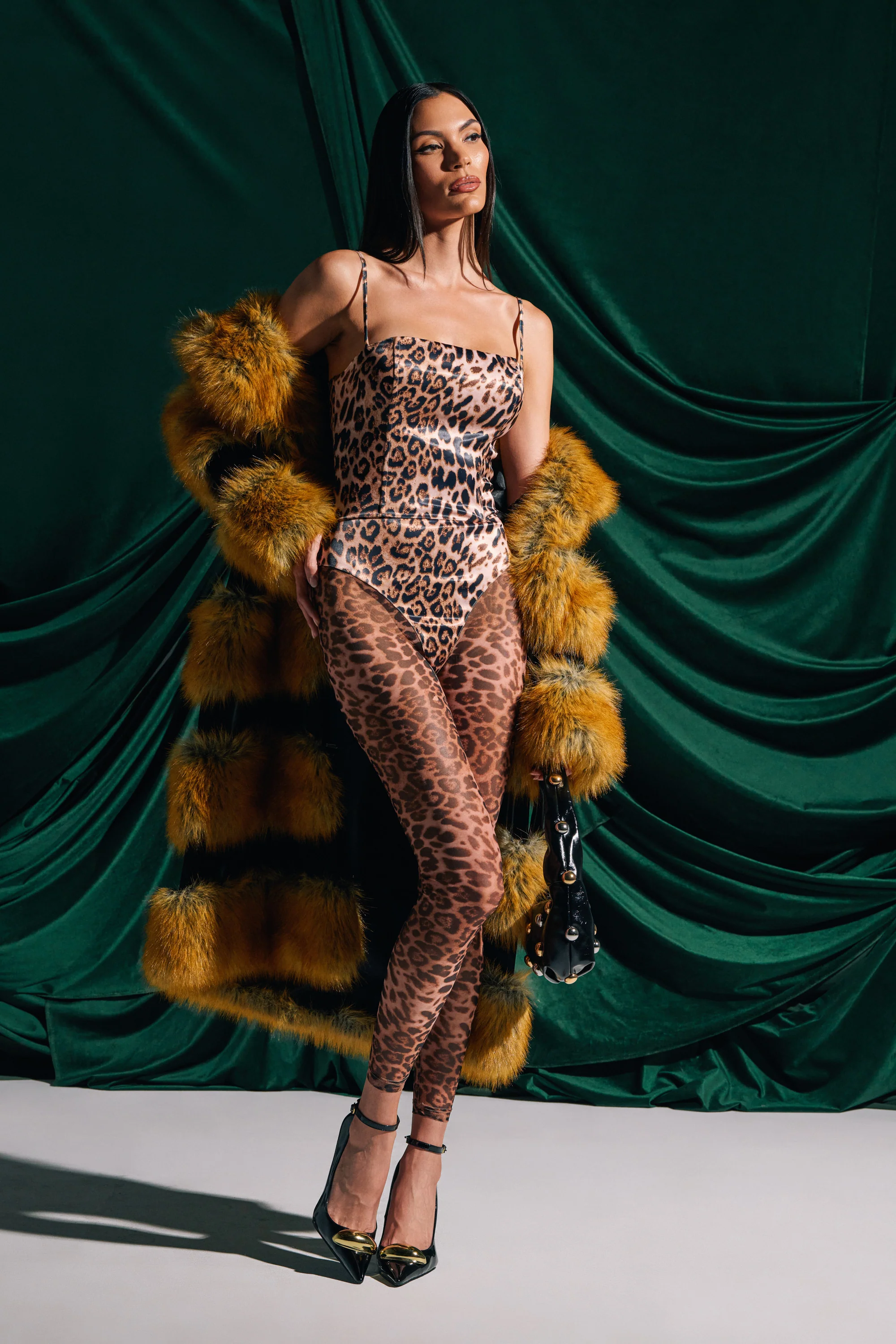 LENNON SATIN MESH PRINTED JUMPSUIT