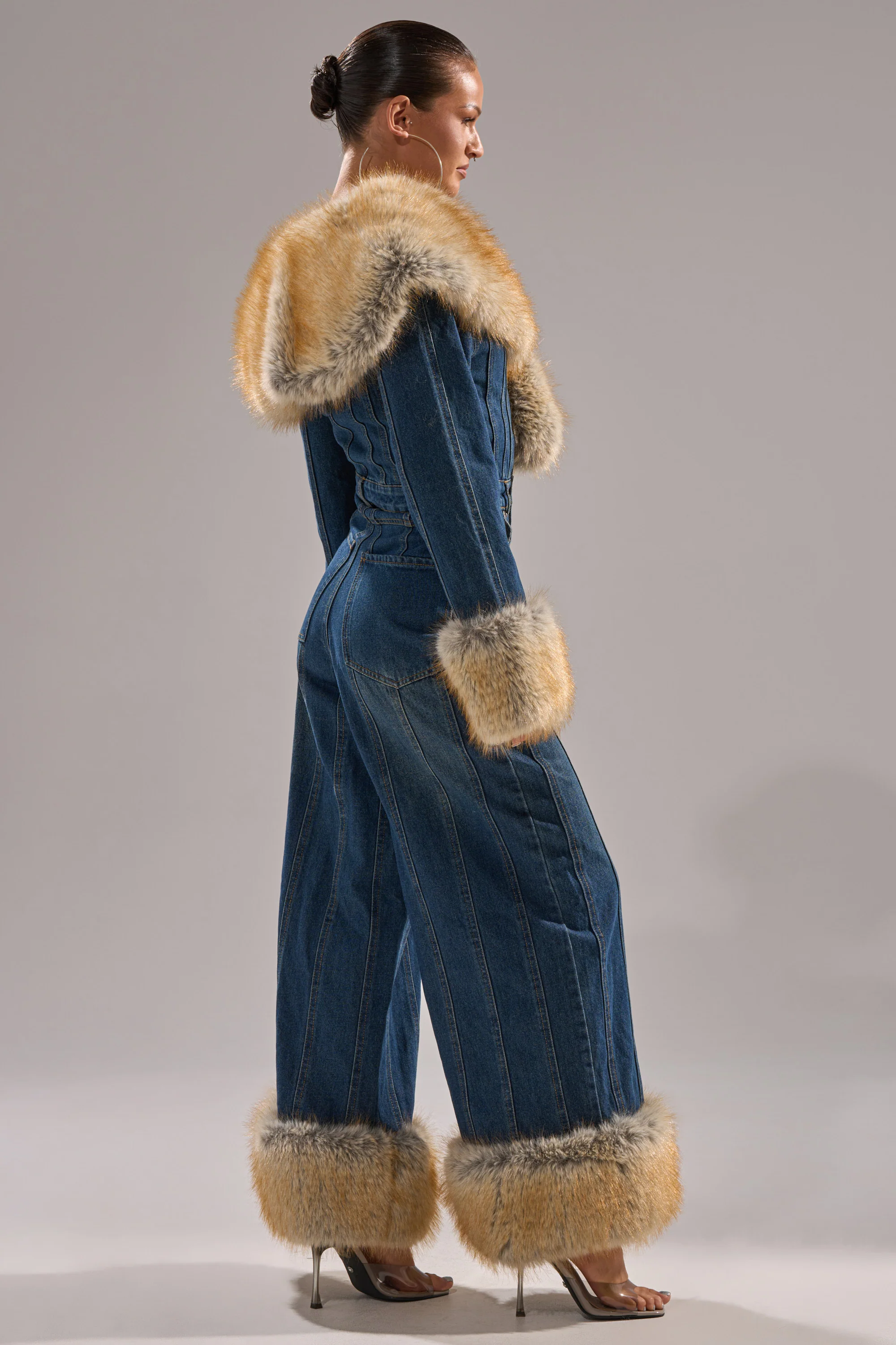 LENNOX DENIM JUMPSUIT WITH FUR ACCENTS - Image 8