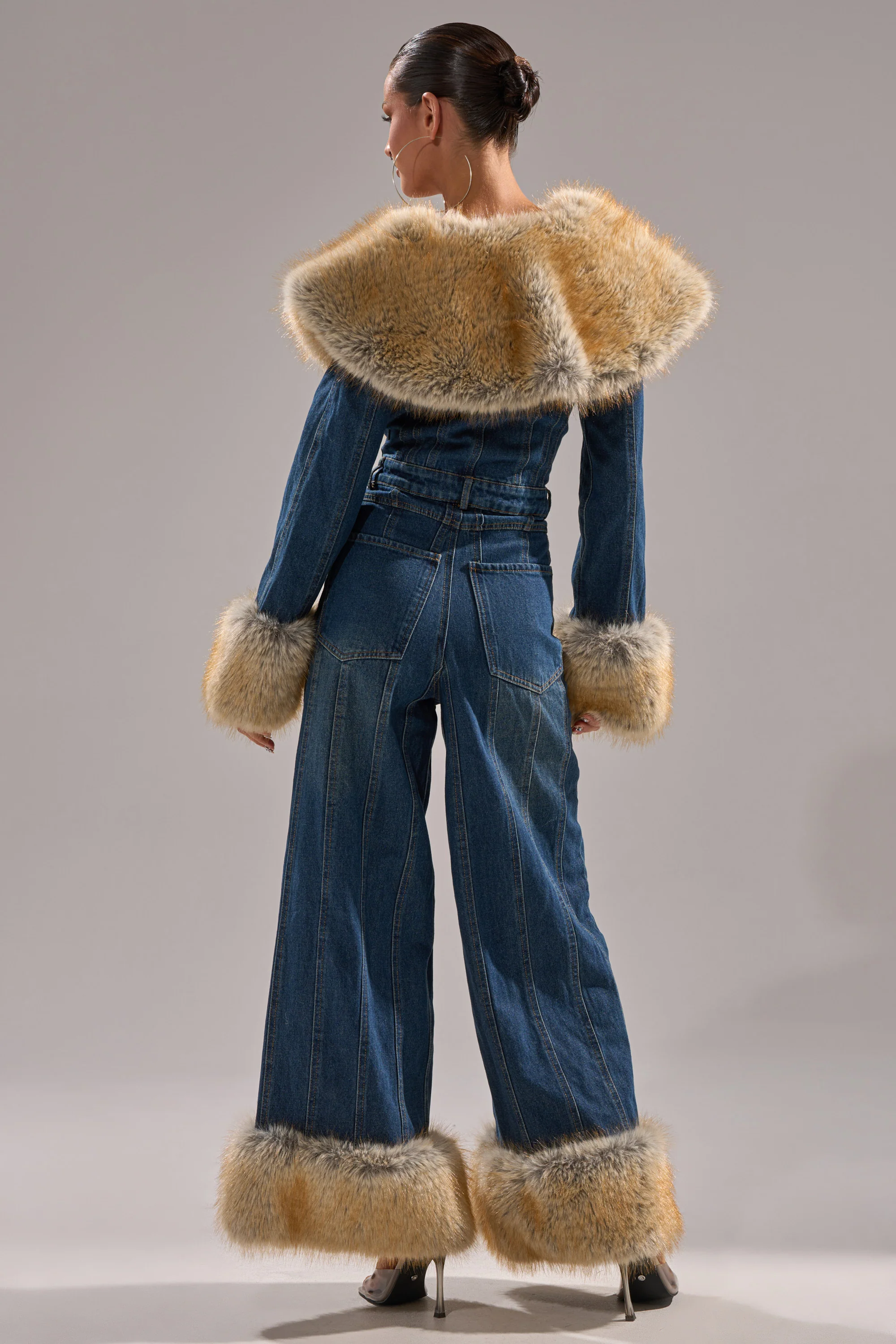 LENNOX DENIM JUMPSUIT WITH FUR ACCENTS - Image 9