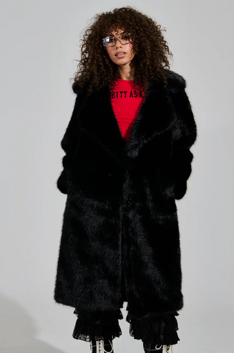 LENOX FAUX FUR TRENCH IN BLACK