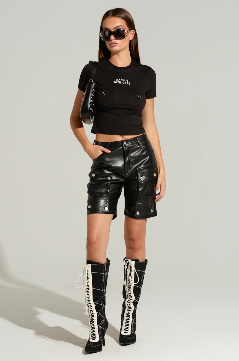 LERAY FAUX LEATHER BERMUDA SHORTS IN BLACK - Image 5