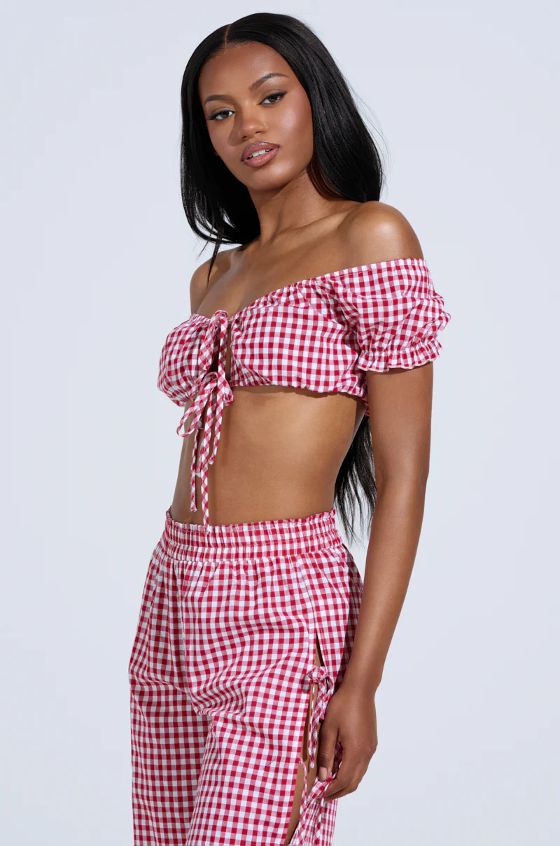 LET ME LIVE GINGHAM CROP TOP - Image 2
