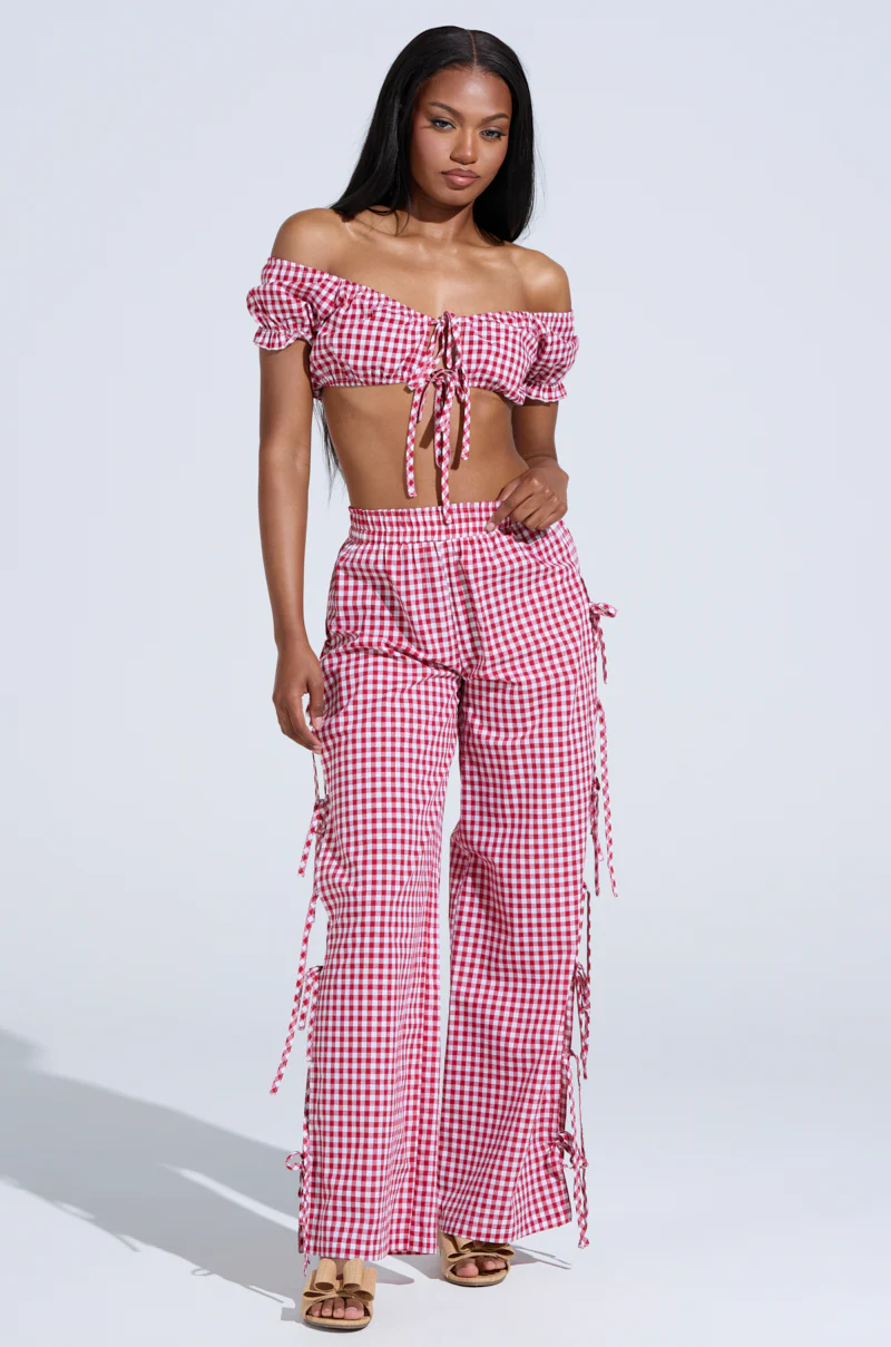 LET ME LIVE GINGHAM SIDE TIE PANT - Image 5