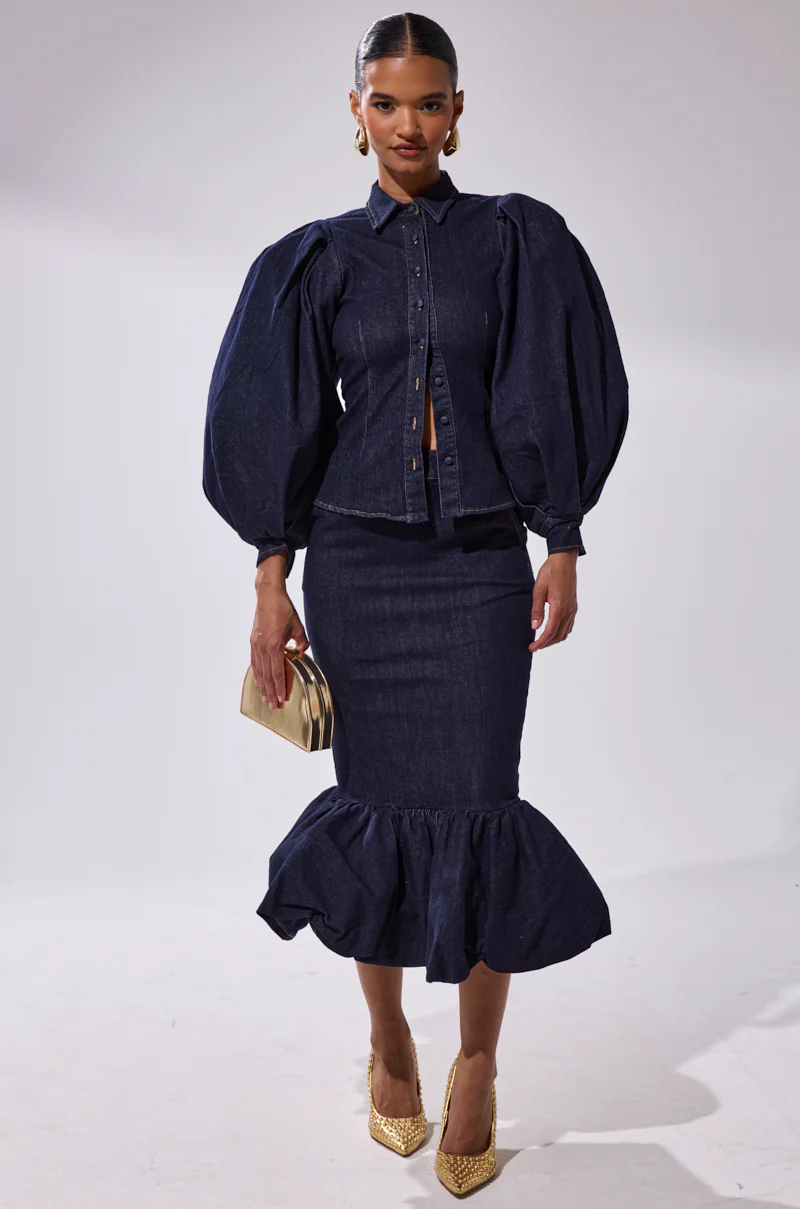 LET'S CHANGE IT UP DENIM MIDI SKIRT - Image 2