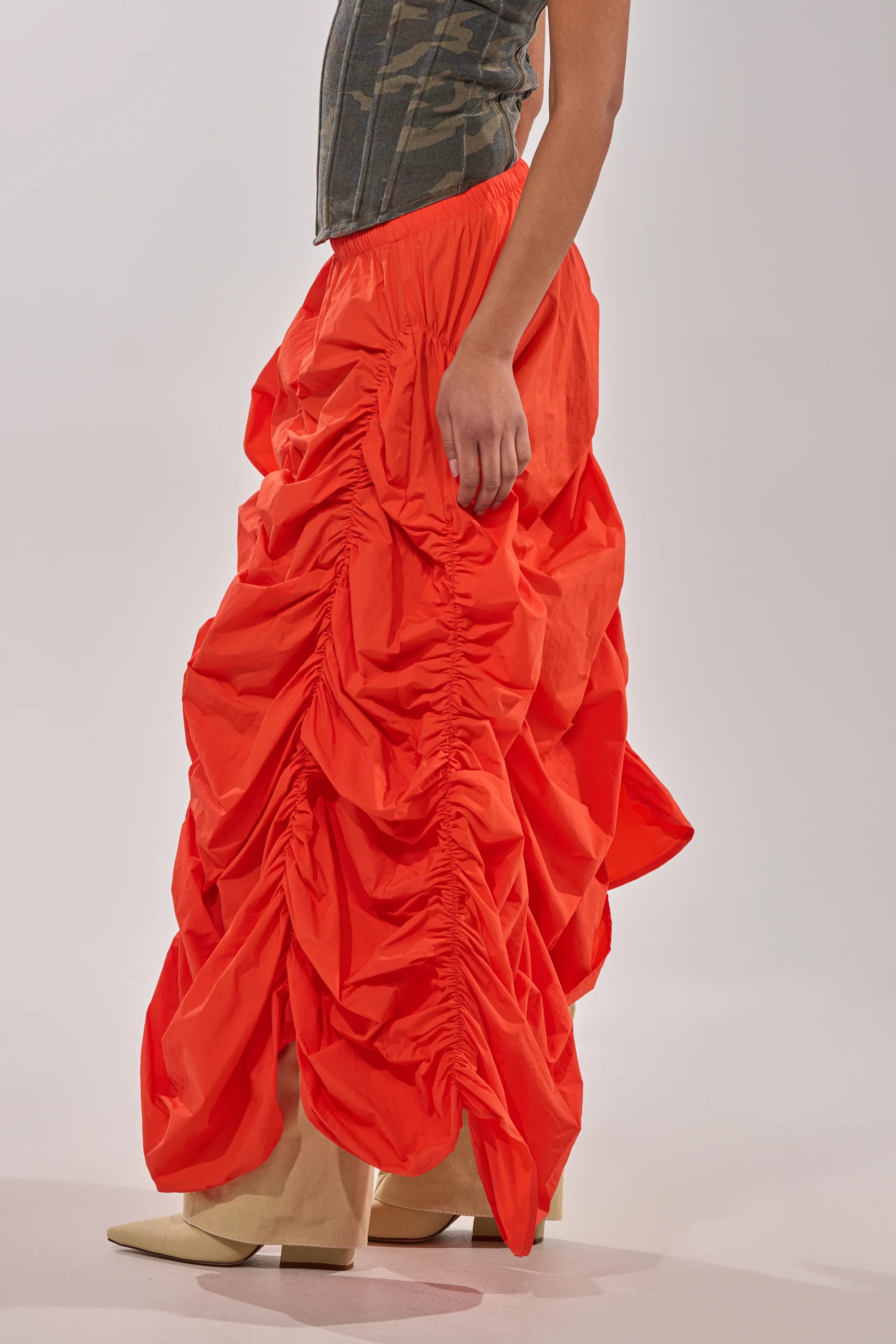 LETS CHANGE IT UP RUCHED MIDI SKIRT IN ORANGE - Image 4