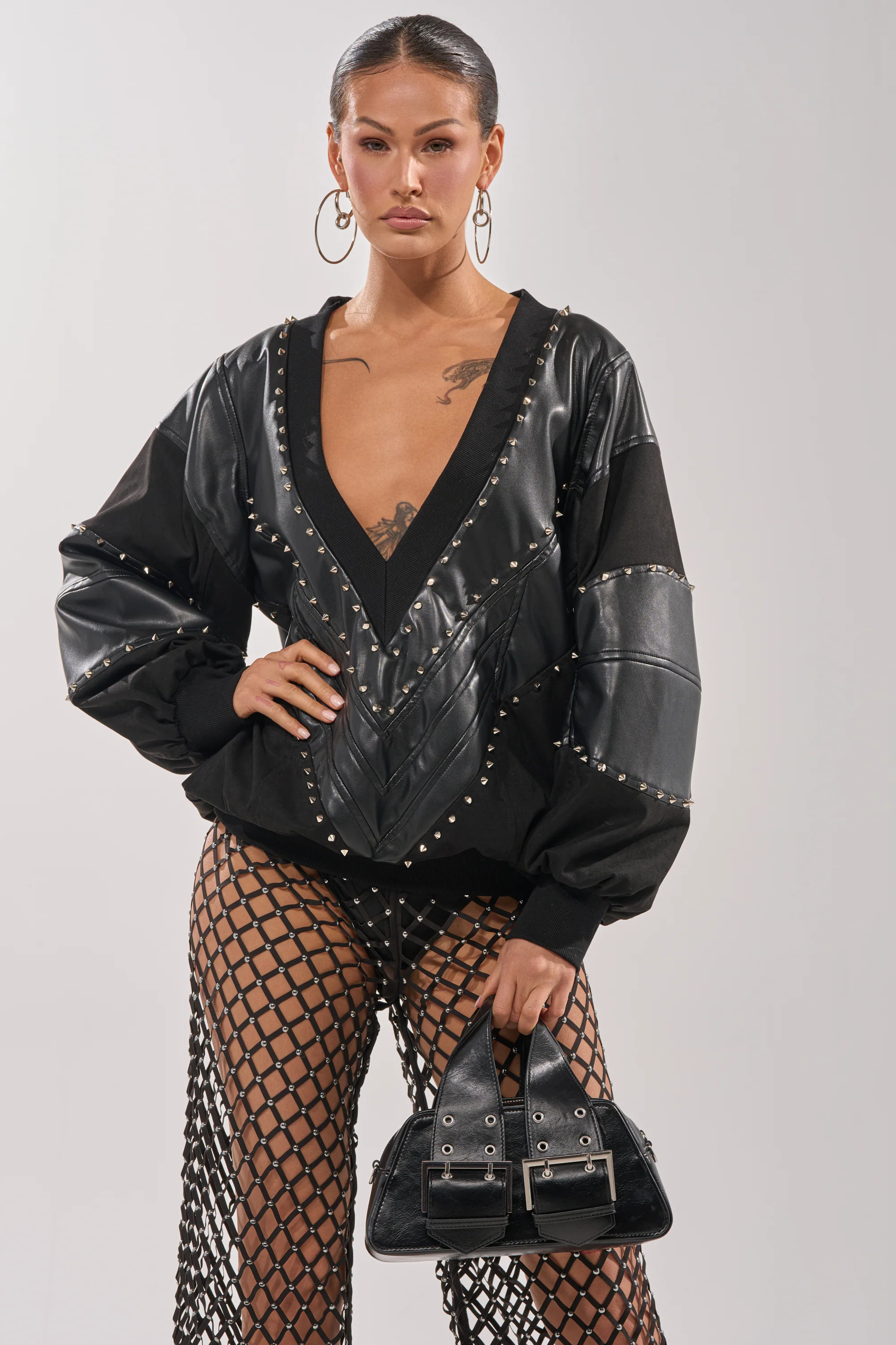 LETS DO THIS FAUX LEATHER SWEATSHIRT