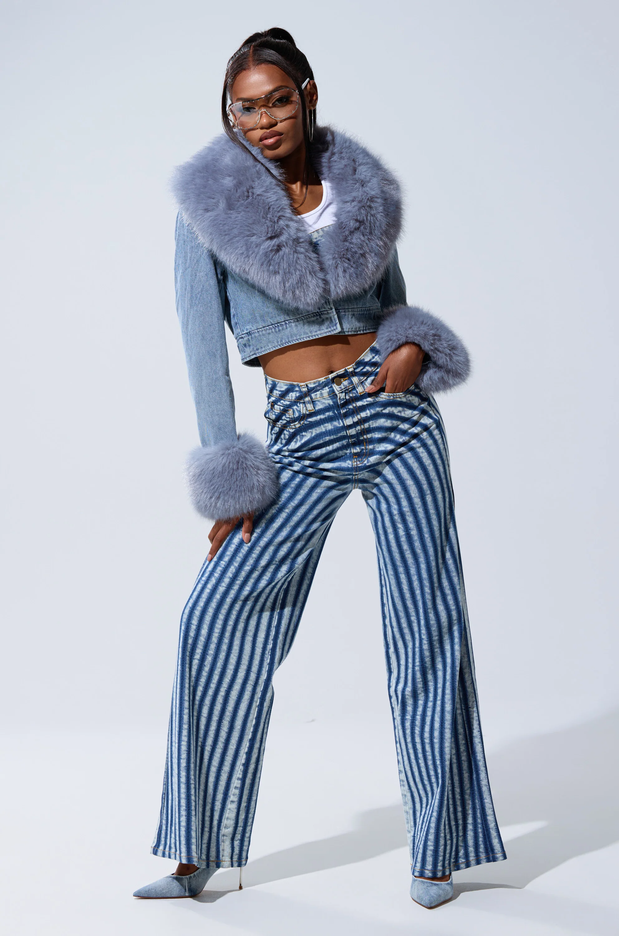 LETS GET CRAZY STRIPE WIDE LEG DENIM - Image 11