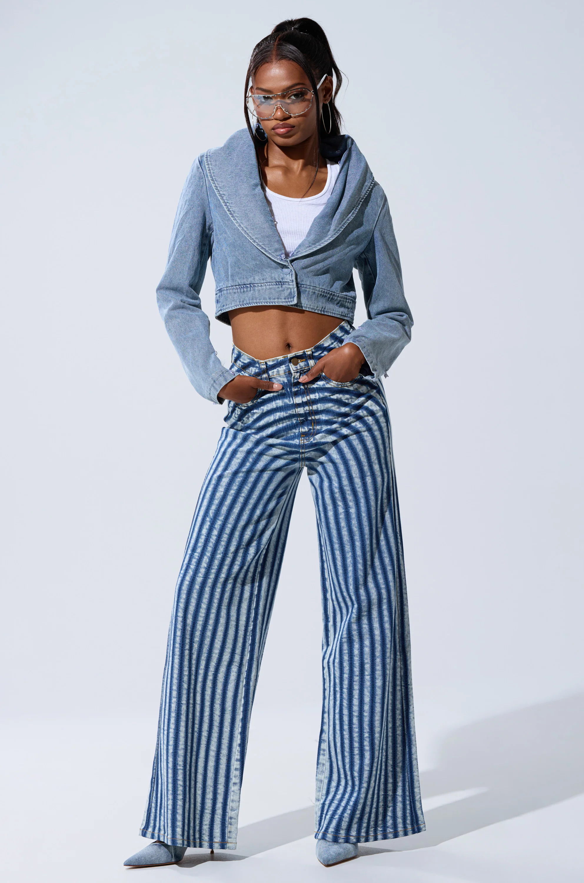 LETS GET CRAZY STRIPE WIDE LEG DENIM - Image 7