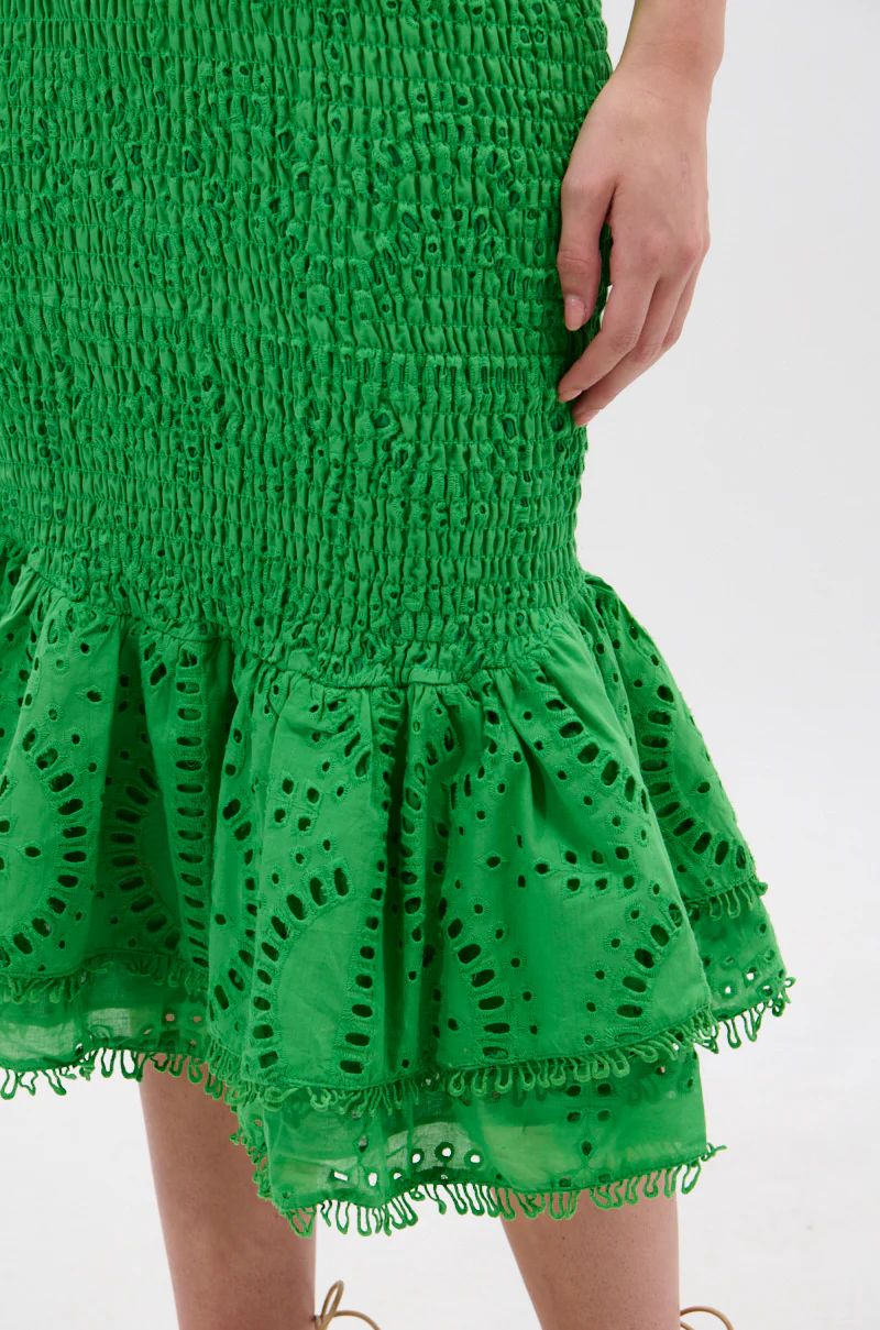 LET'S GO TO THE BEACH RUFFLE MIDI DRESS IN GREEN - Image 6