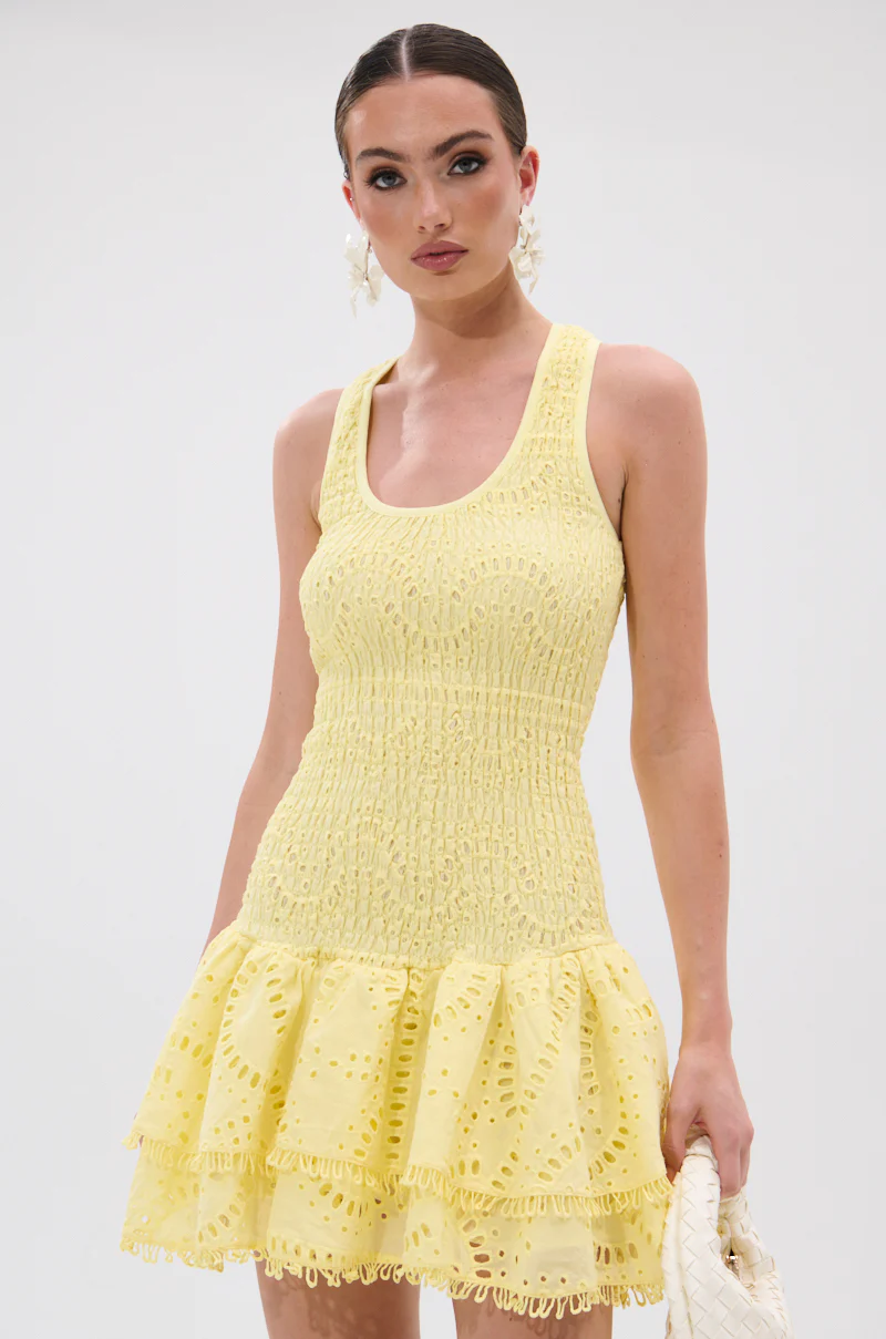 LET'S GO TO THE BEACH RUFFLE MINI DRESS IN YELLOW - Image 2