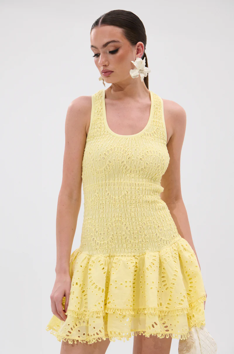 LET'S GO TO THE BEACH RUFFLE MINI DRESS IN YELLOW - Image 3