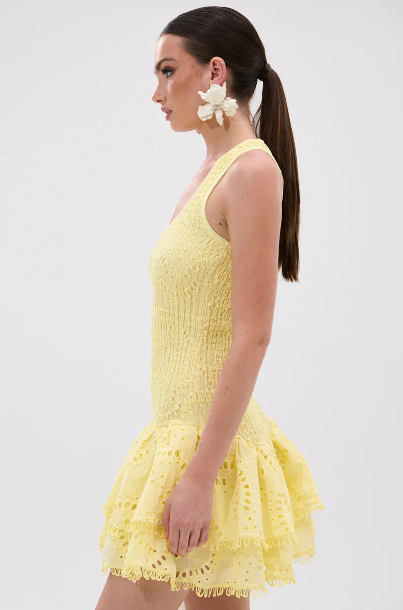 LET'S GO TO THE BEACH RUFFLE MINI DRESS IN YELLOW - Image 4