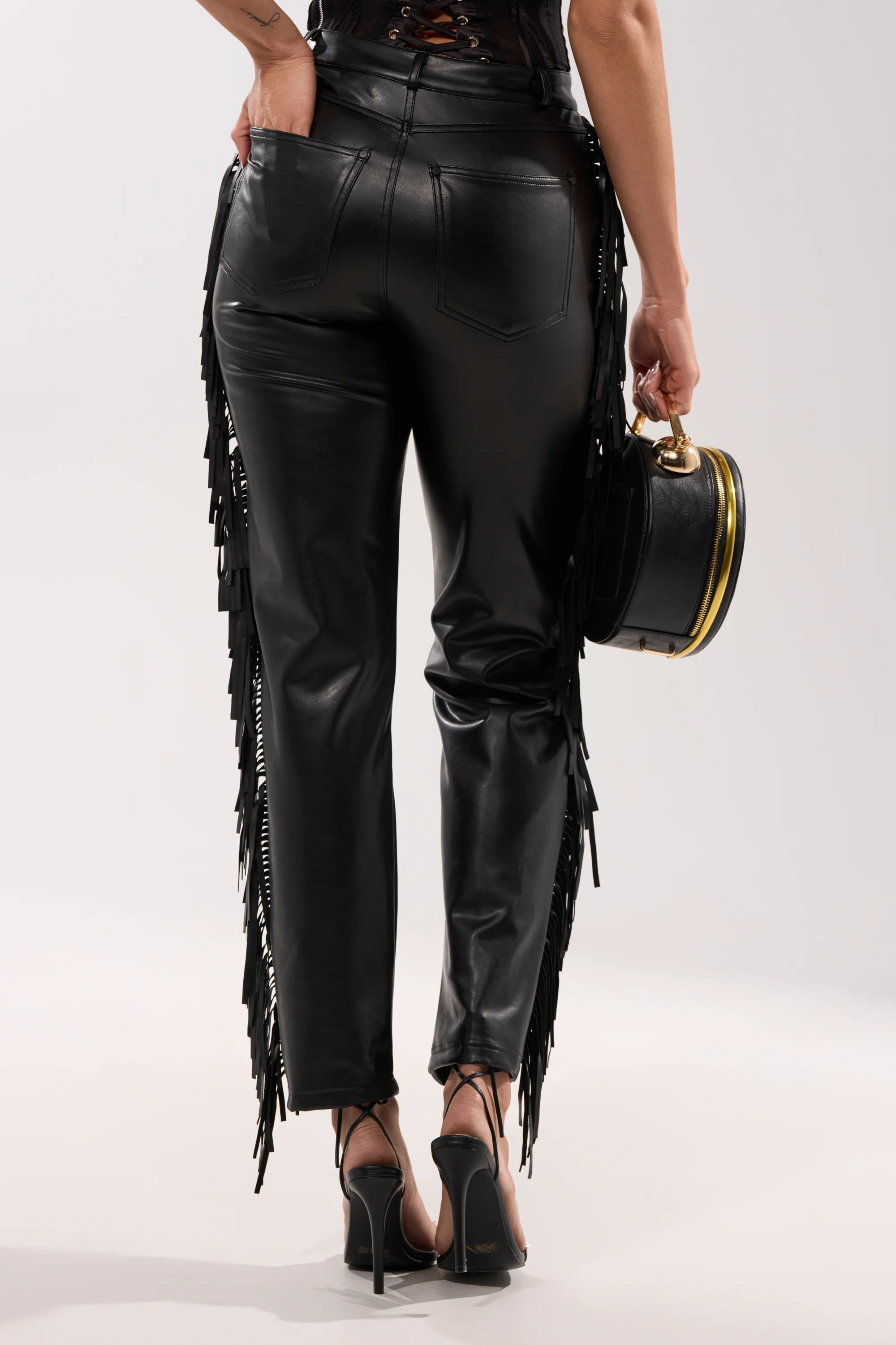 LETS GO TO THE RODEO FRINGE FAUX LEATHER PANT - Image 5