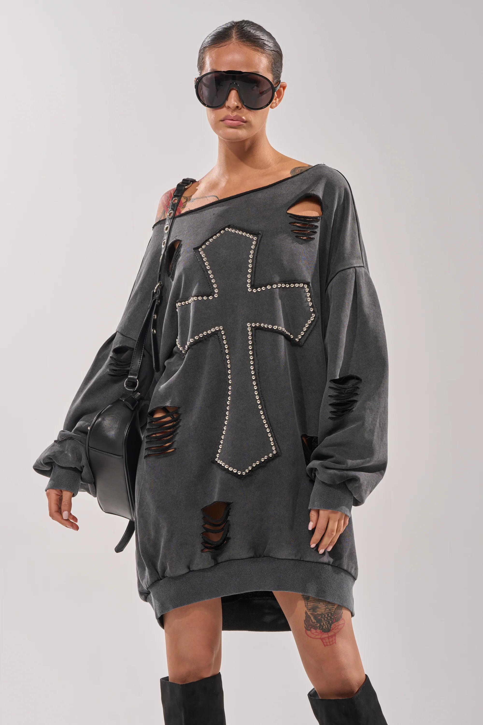 LEX STUDDED MINI SWEATSHIRT DRESS