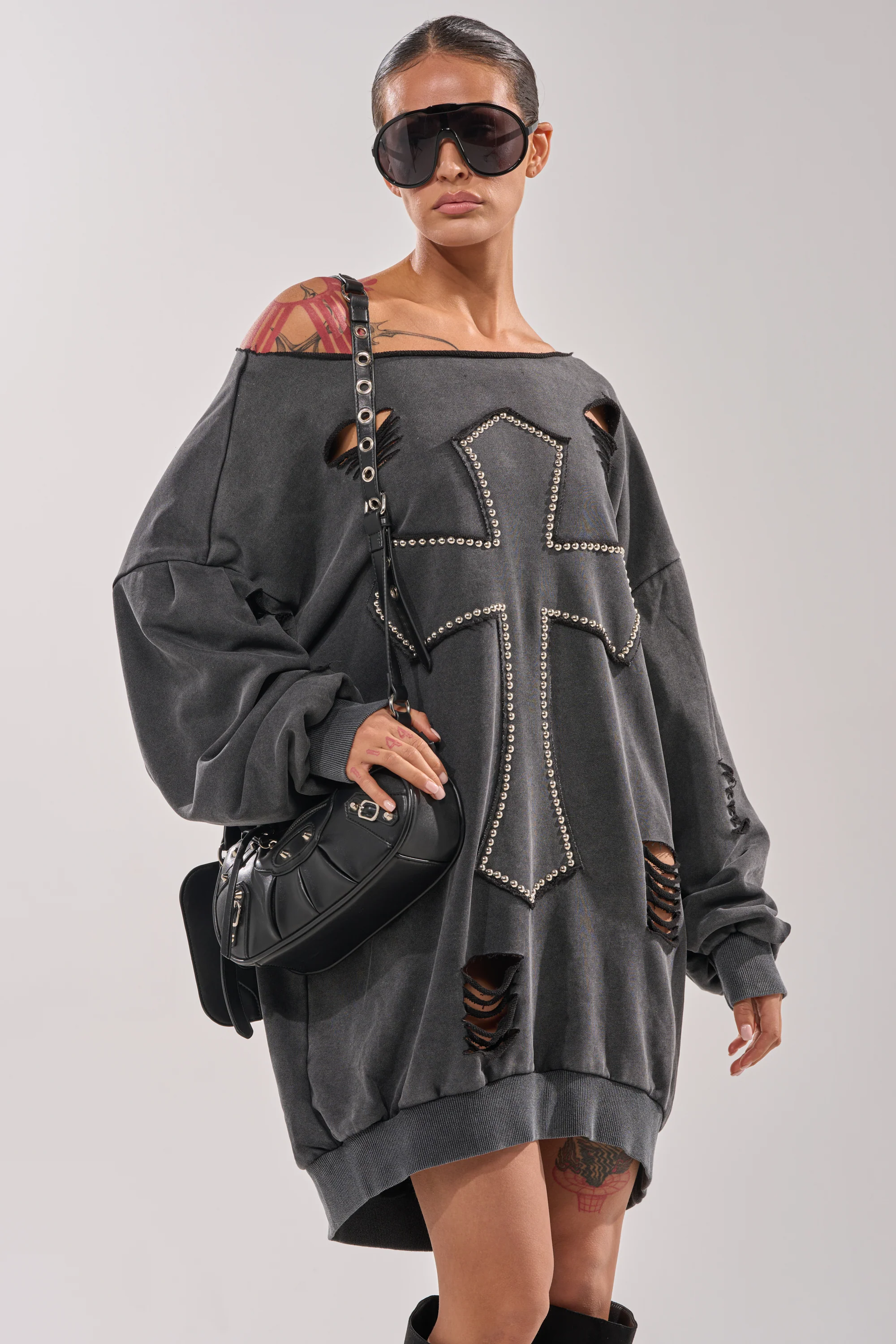 LEX STUDDED MINI SWEATSHIRT DRESS - Image 2